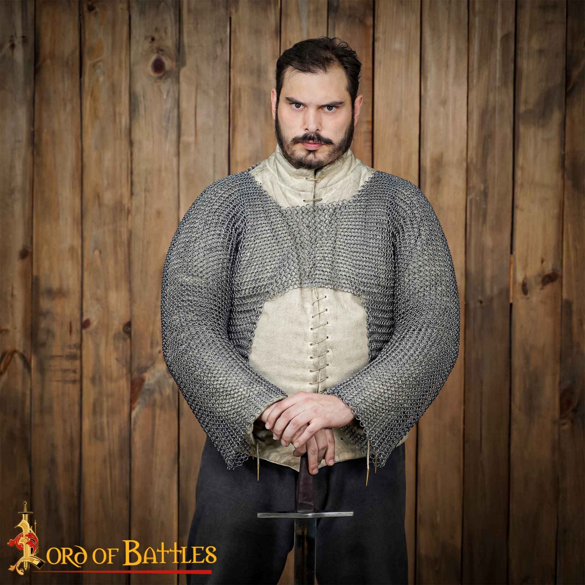 Hauberk de malla medieval corto, 9 mm, acero calibre 16 - imagen 16