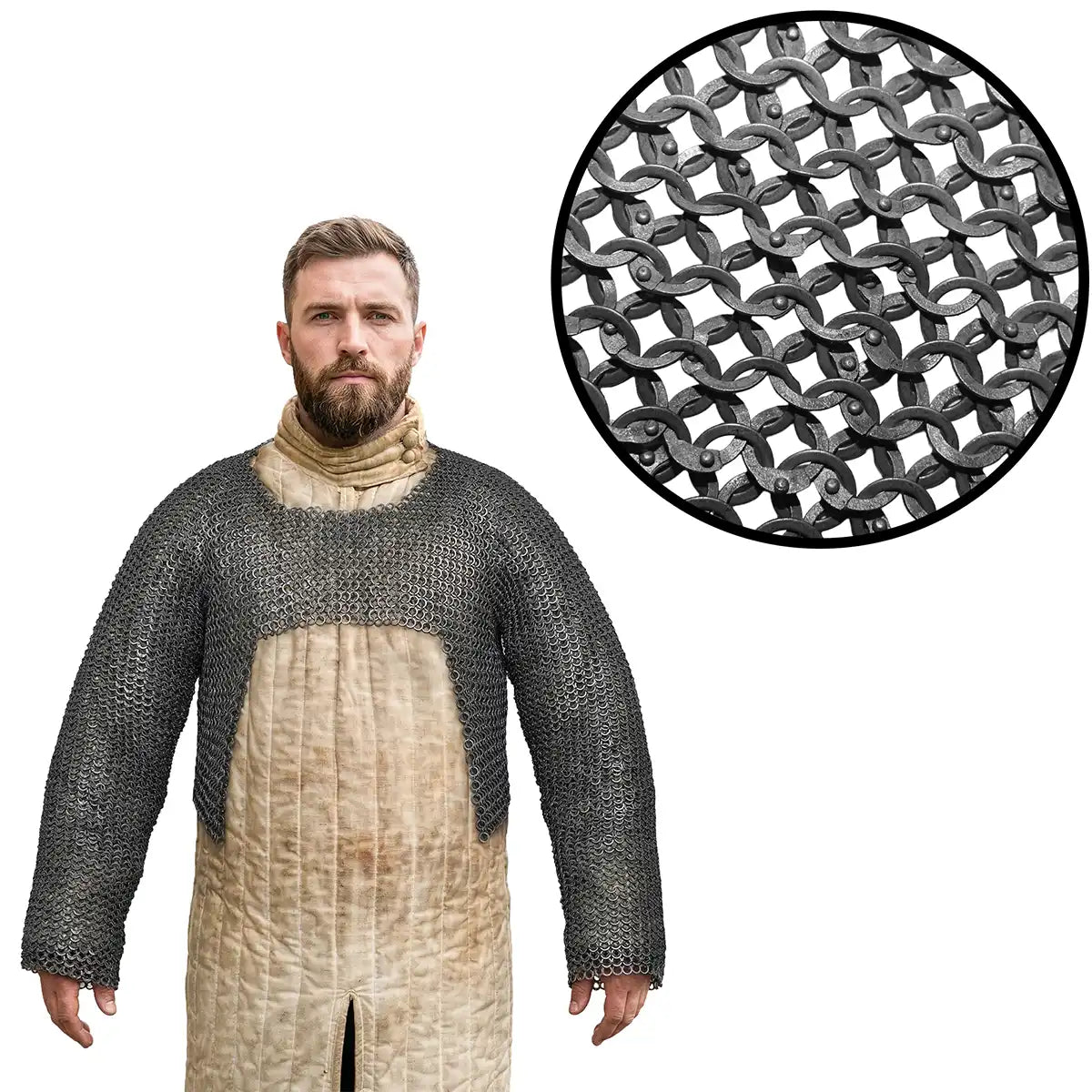 Cota de malla (hauberk medio) 9 mm en acero, calibre 17