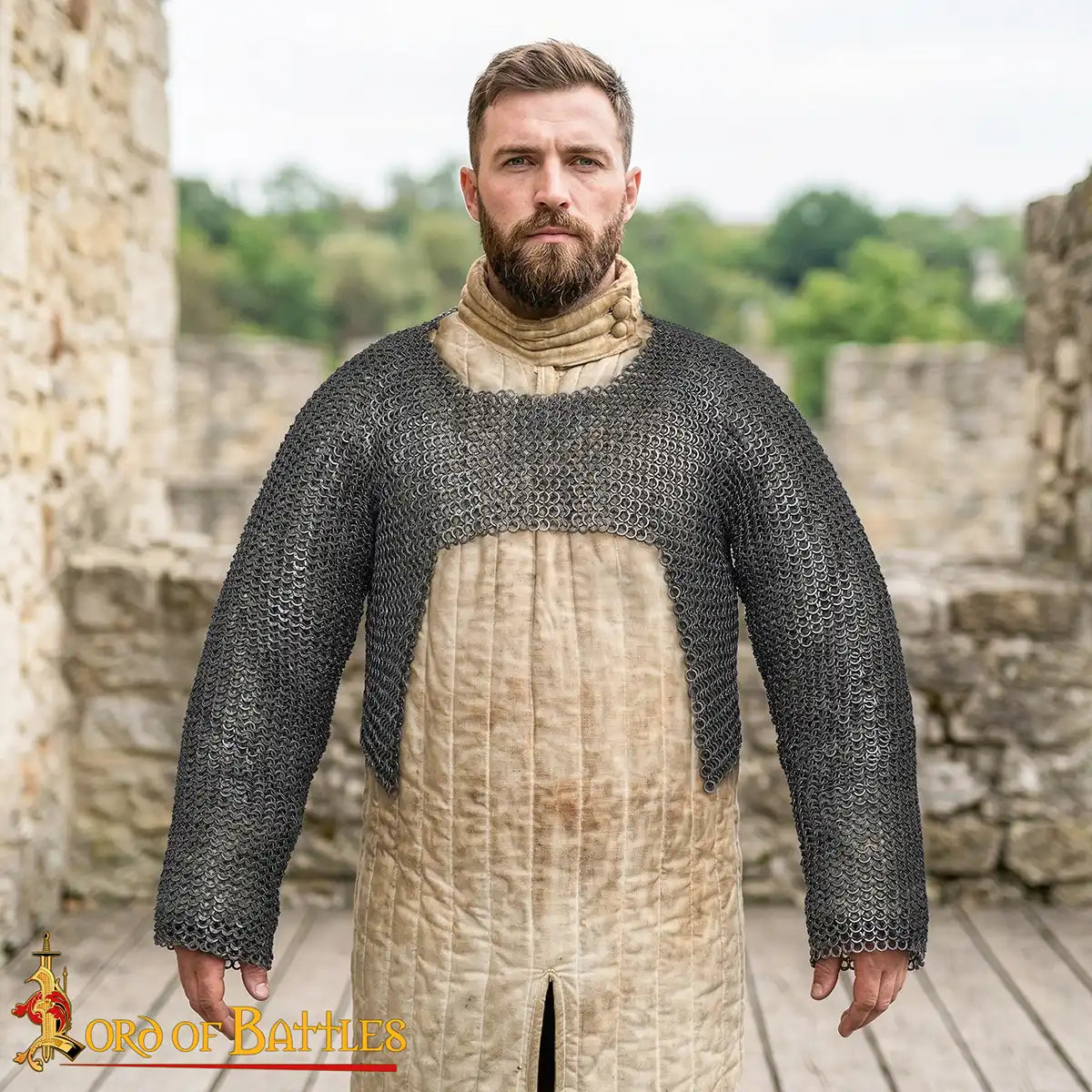 Cota de malla (hauberk medio) 9 mm en acero, calibre 17 - L