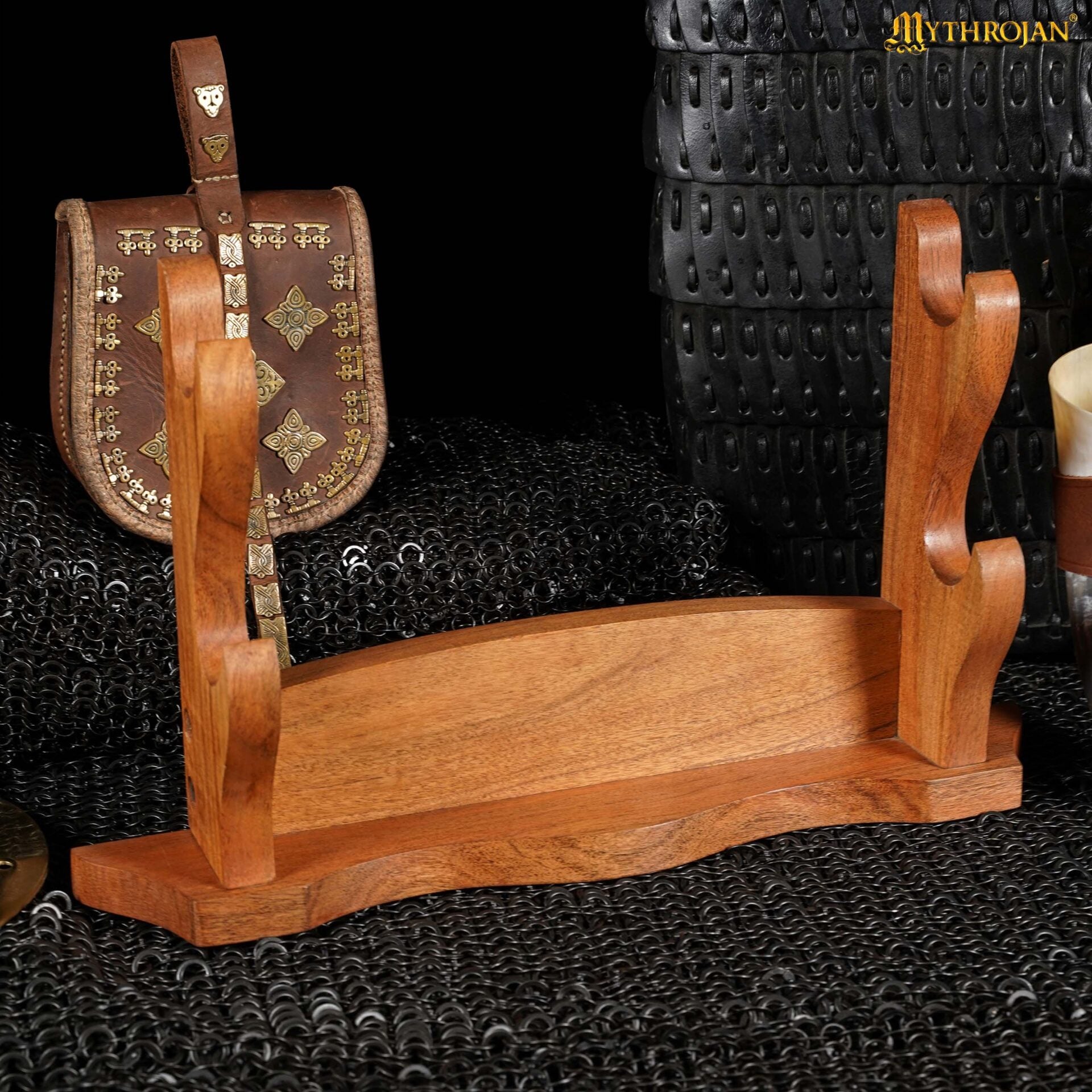 Soporte para espadas de madera maciza, dos niveles