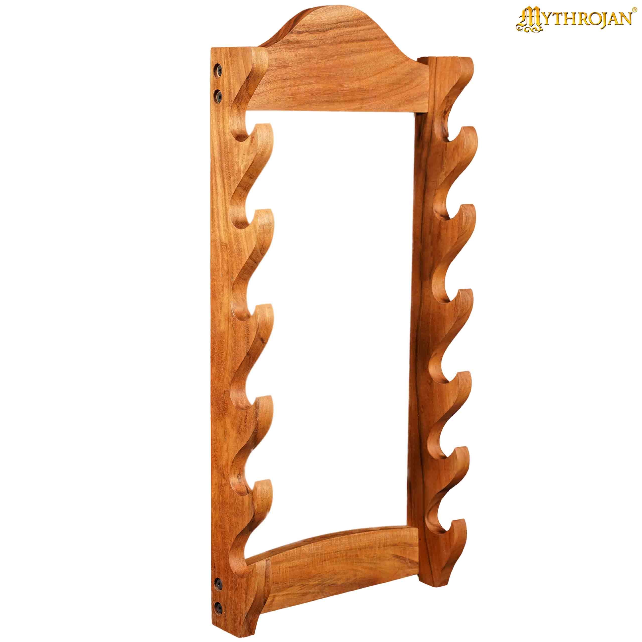 Imagen única de: Soporte de Madera para Espadas de Un Nivel | Estante de Madera Maciza con Acabado Natural | Exposición de Armas Medievales y Victorianas
