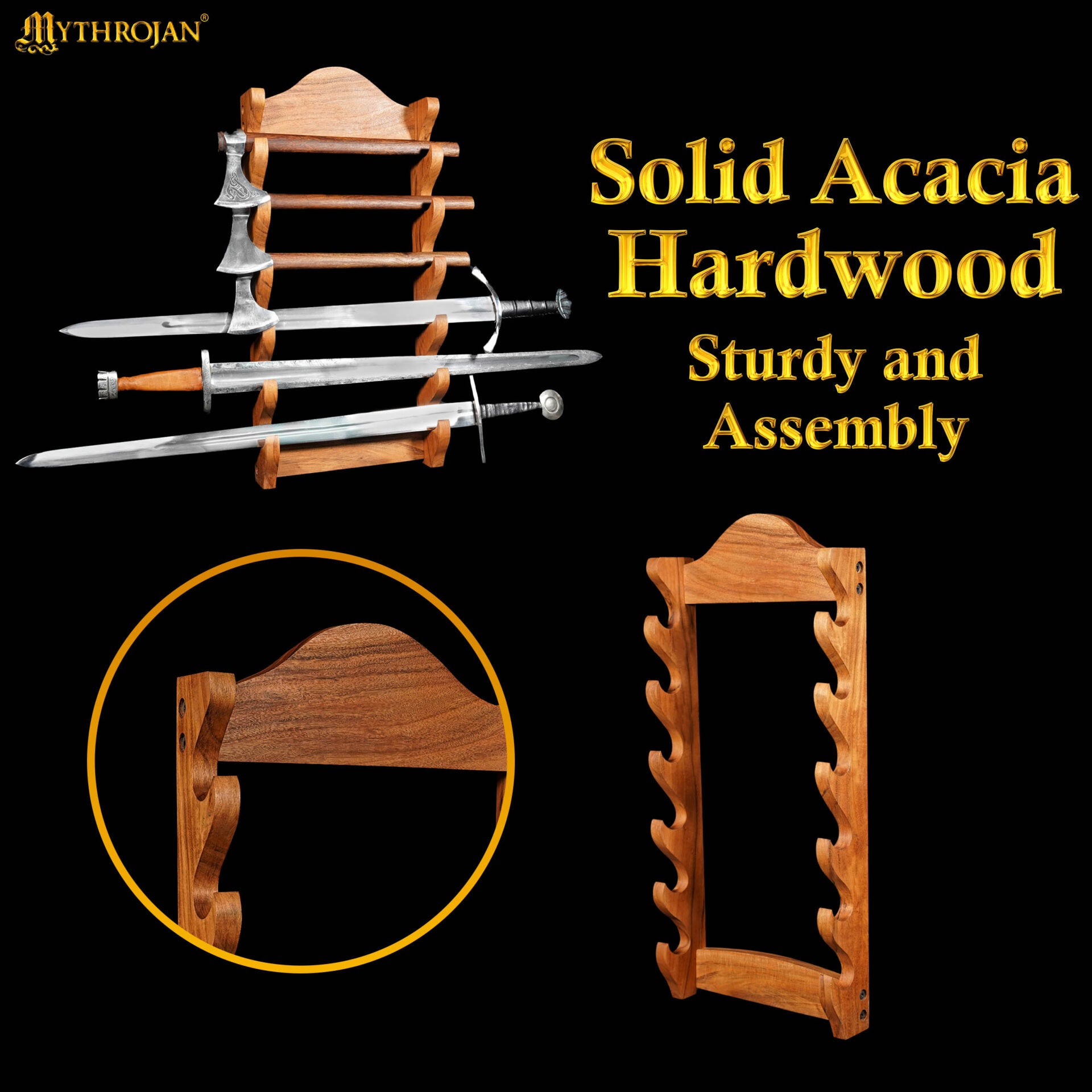 Imagen única de: Soporte de Madera para Espadas de Un Nivel | Estante de Madera Maciza con Acabado Natural | Exposición de Armas Medievales y Victorianas