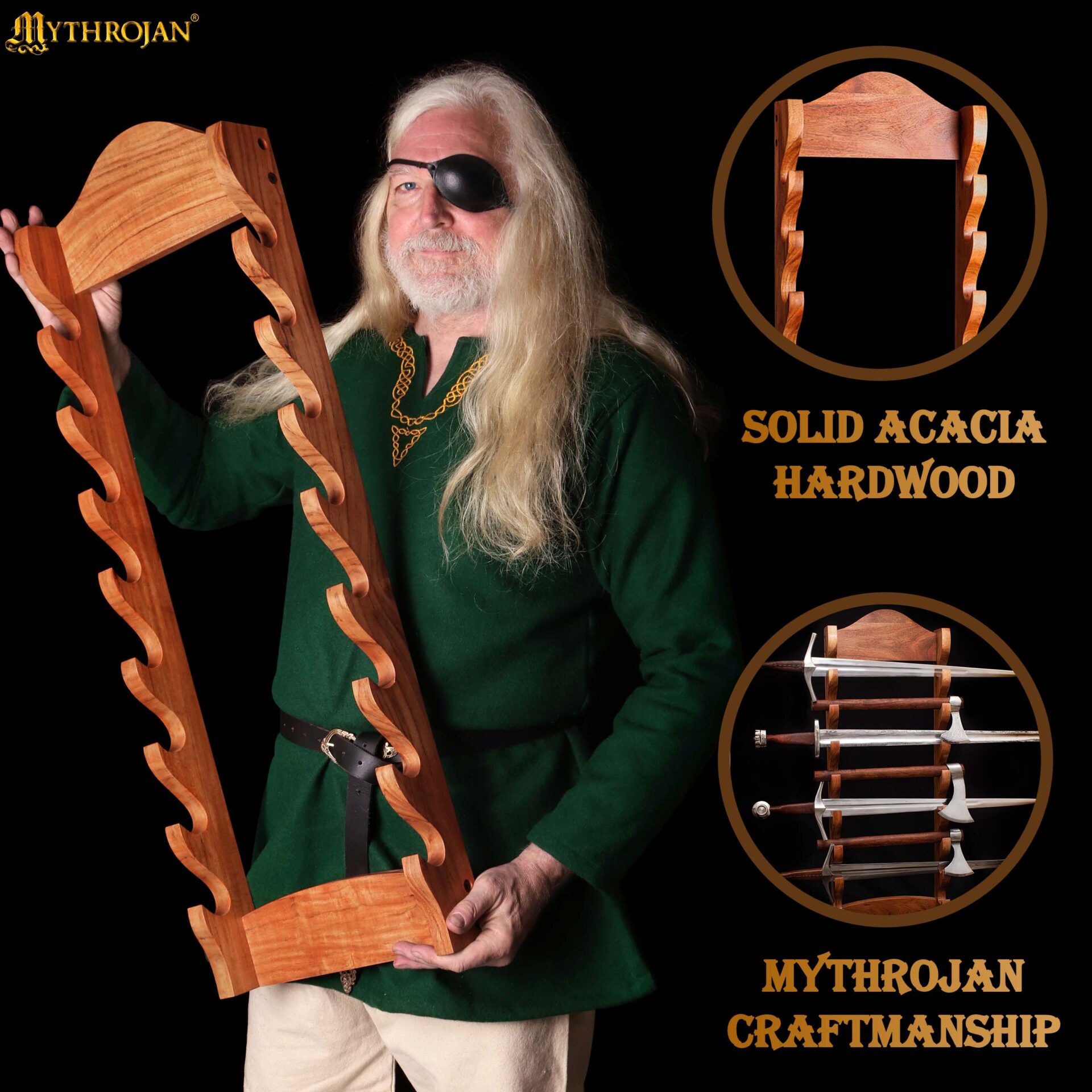 Soporte mural de madera maciza para espadas y hachas - imagen 13