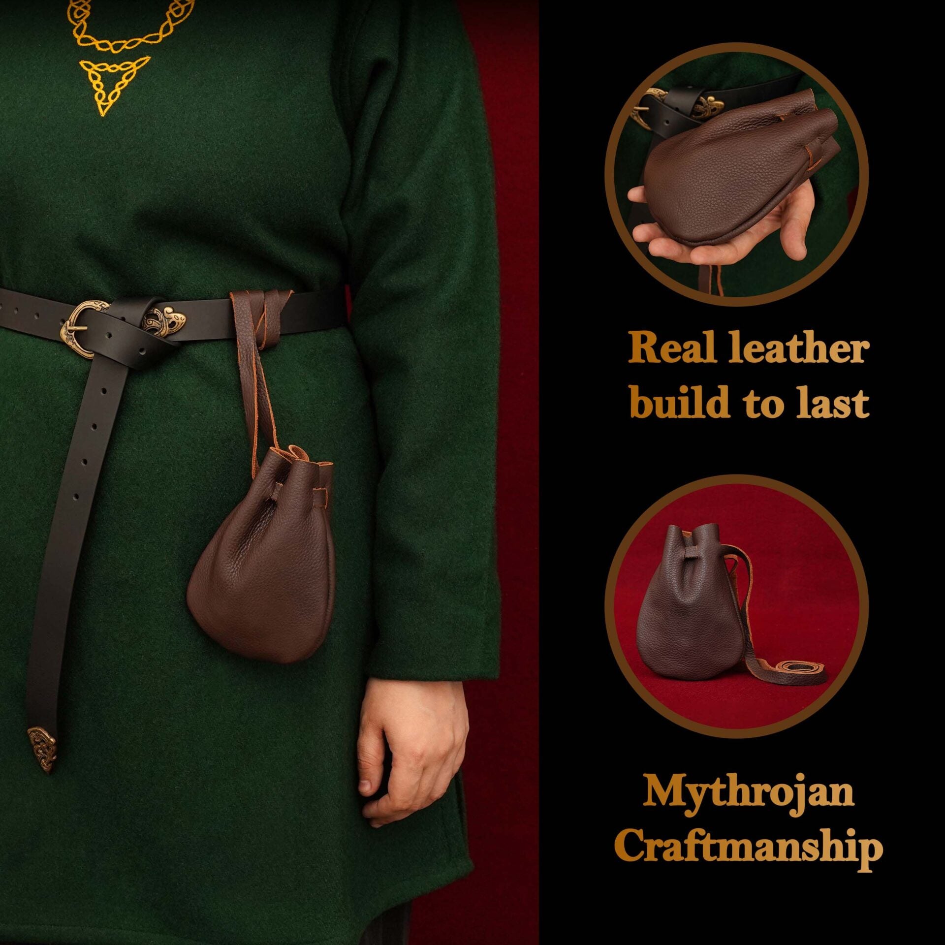 Bolsa medieval de cuero con cordón para LARP y recreación - imagen 13