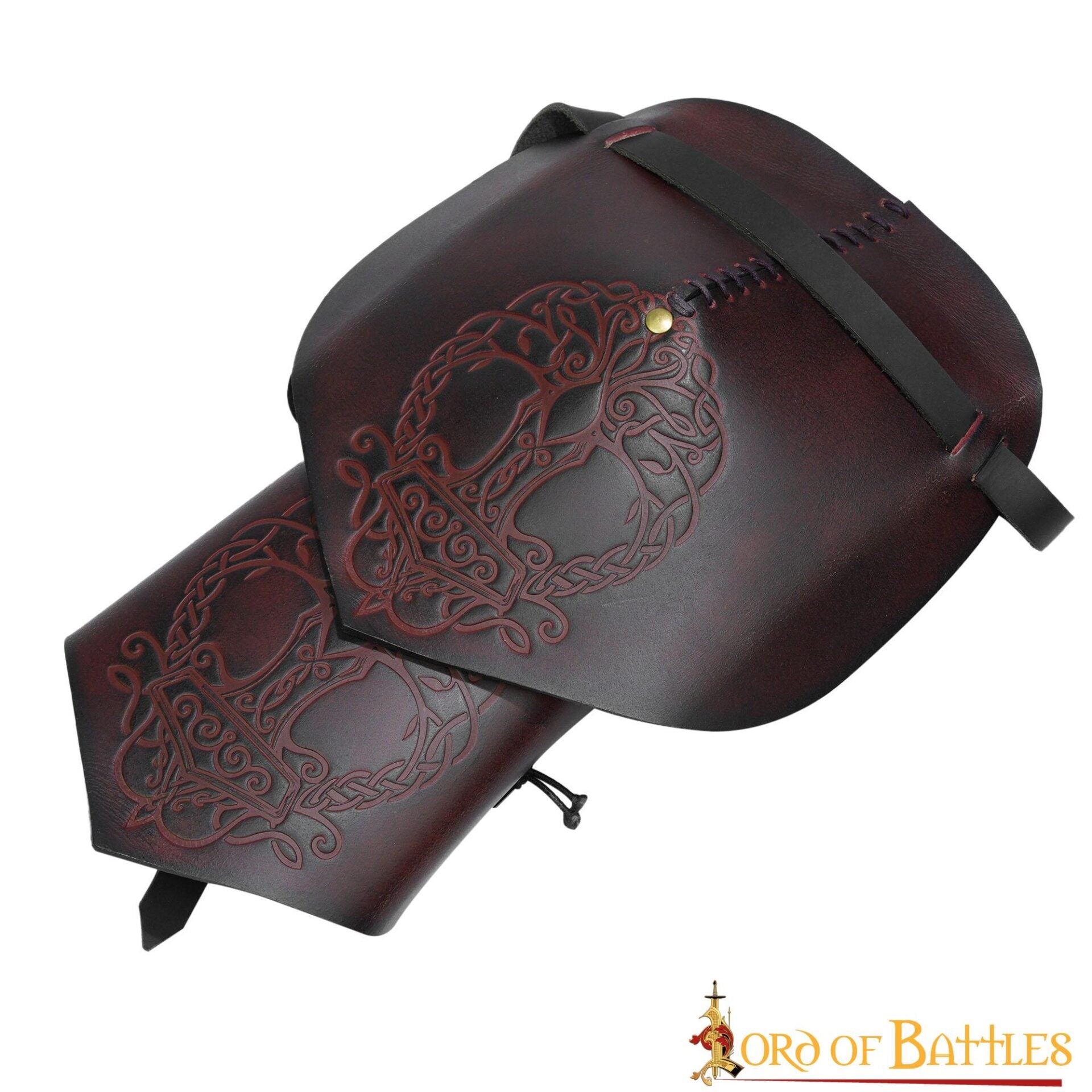 Hombrera vikinga de cuero con motivo Yggdrasil y Mjolnir - imagen 4