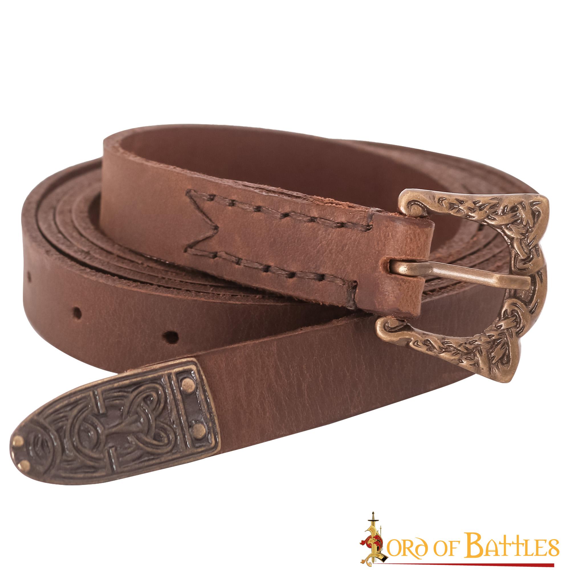 Cinturón vikingo de cuero Birka con hebilla de latón envejecido - imagen 9