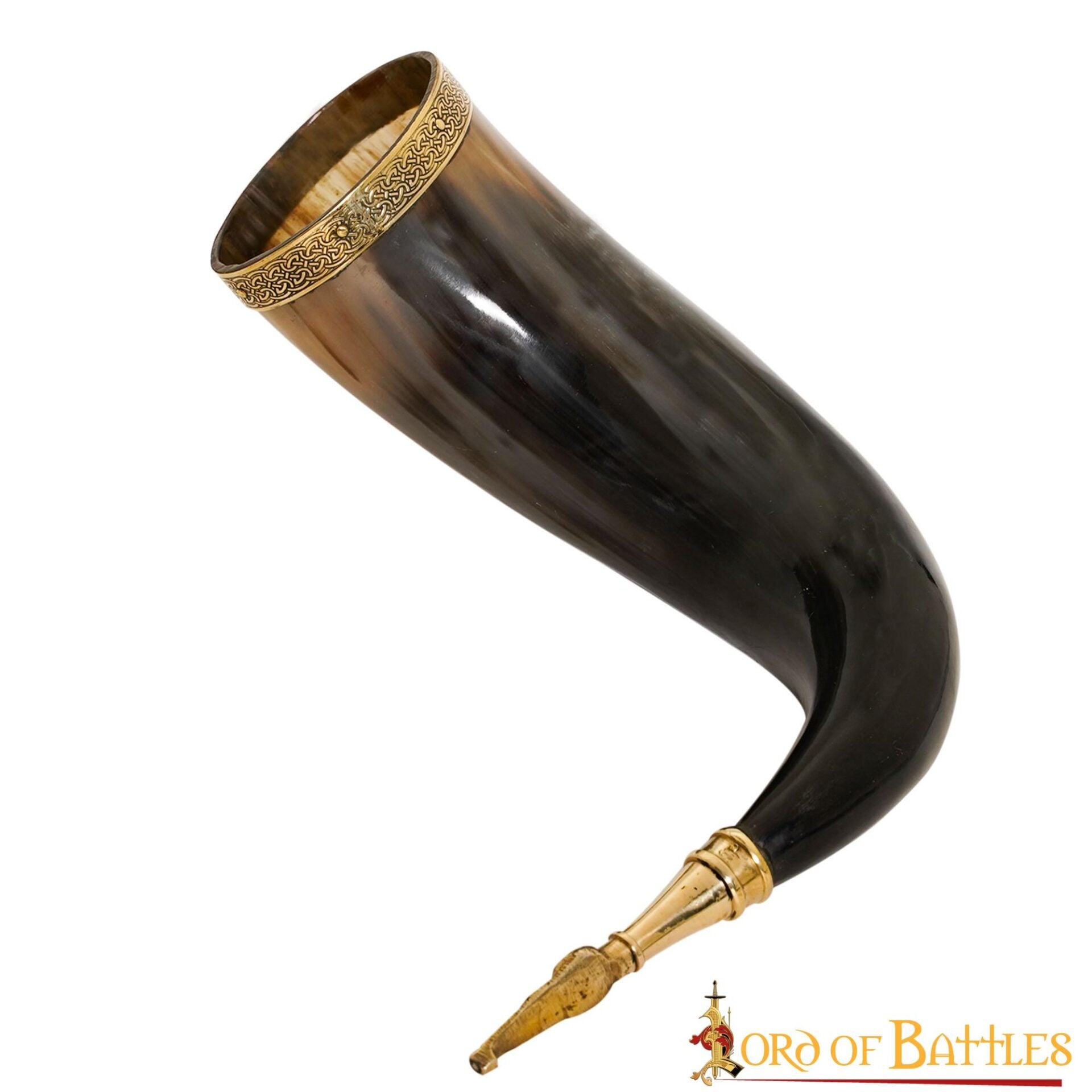 Imagen única de: Cuerno Vikingo con Runa Algiz - Borde y Punta de Latón