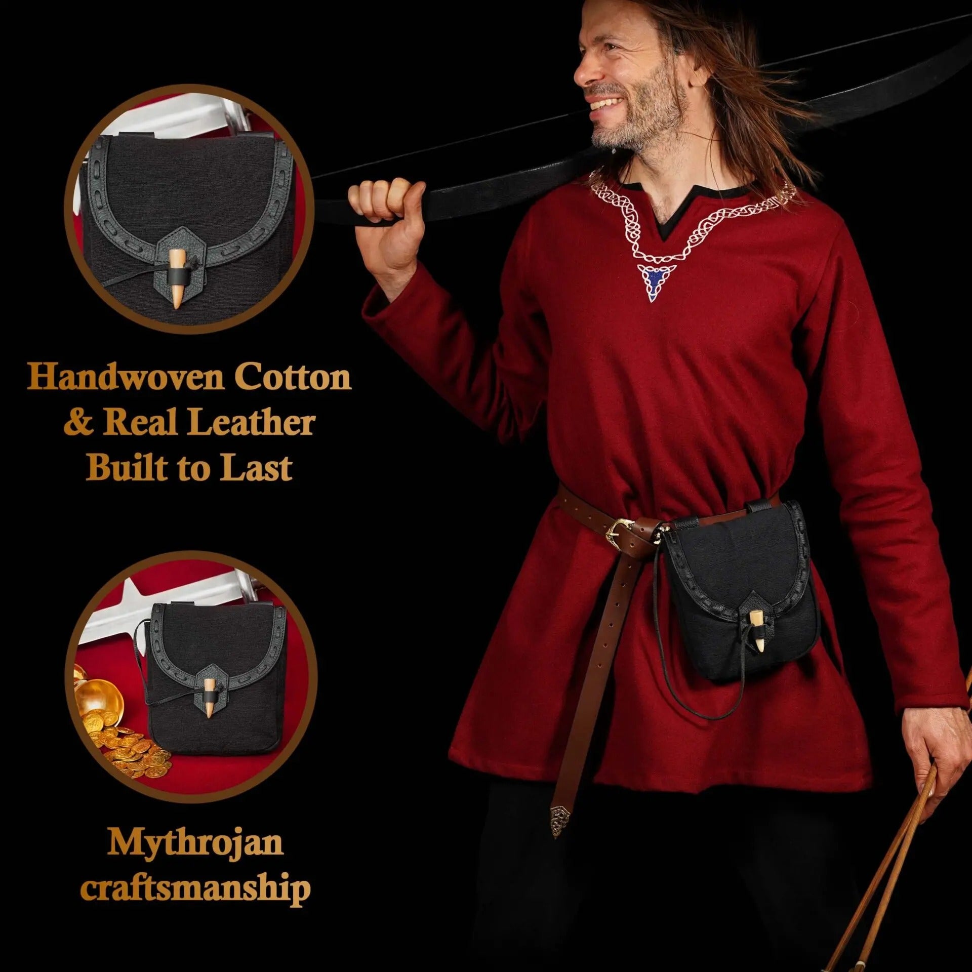 Bolsa de cinturón medieval de lona con cierre de cuerno - imagen 16