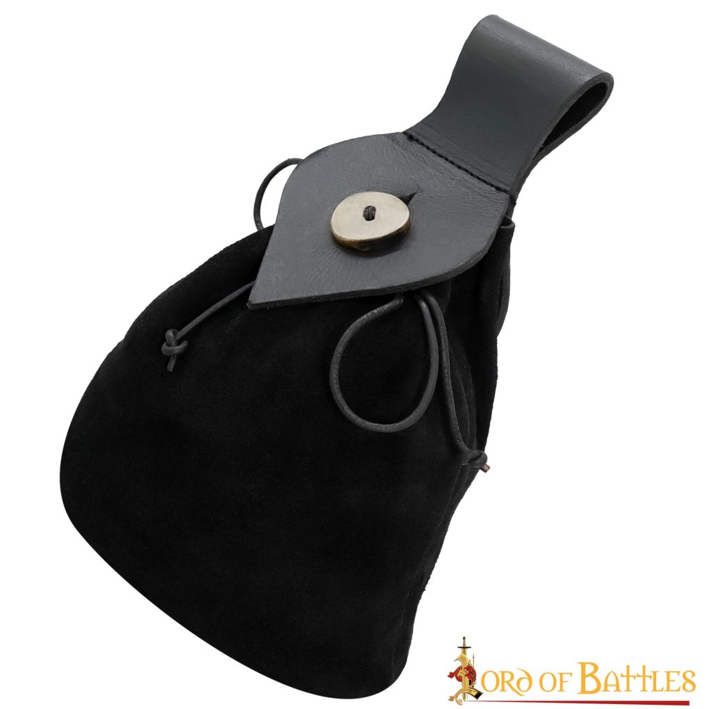 Bolsa de cinturón medieval en cuero y ante con botón de cuerno - imagen 15