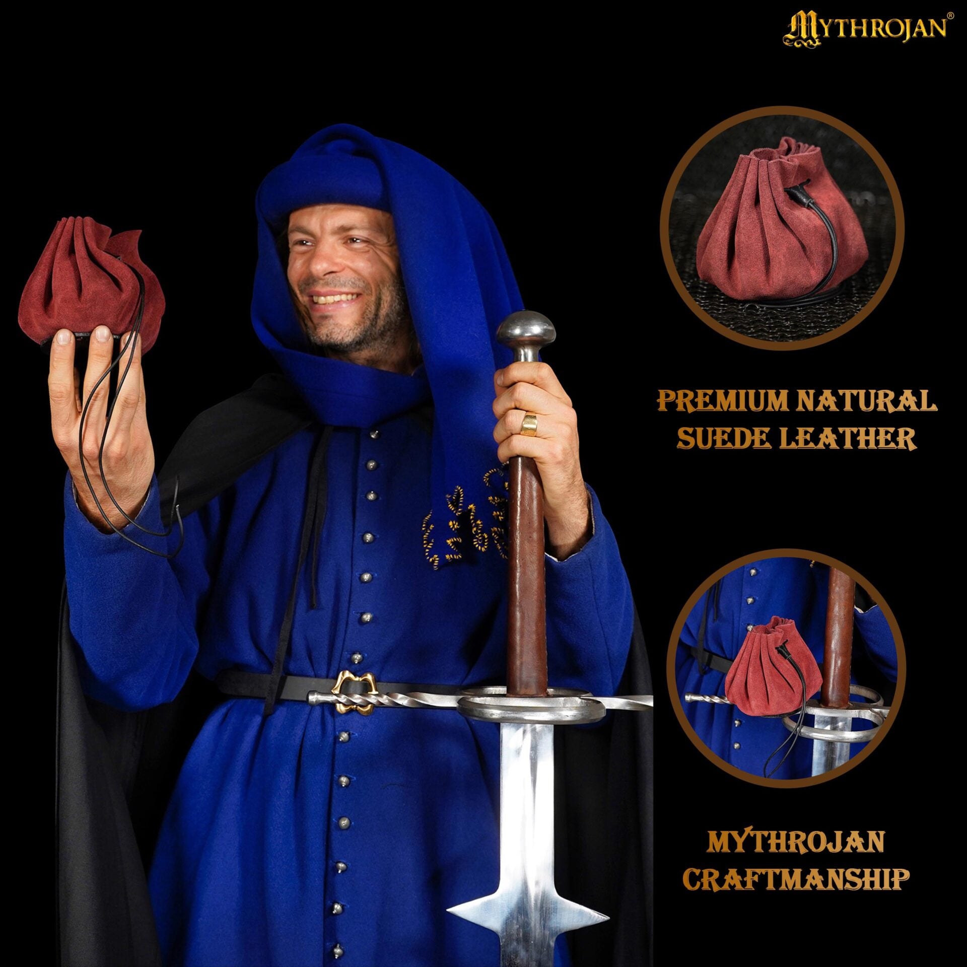 Imagen única de: Bolsa medieval de ante con cordón para monedas y dados