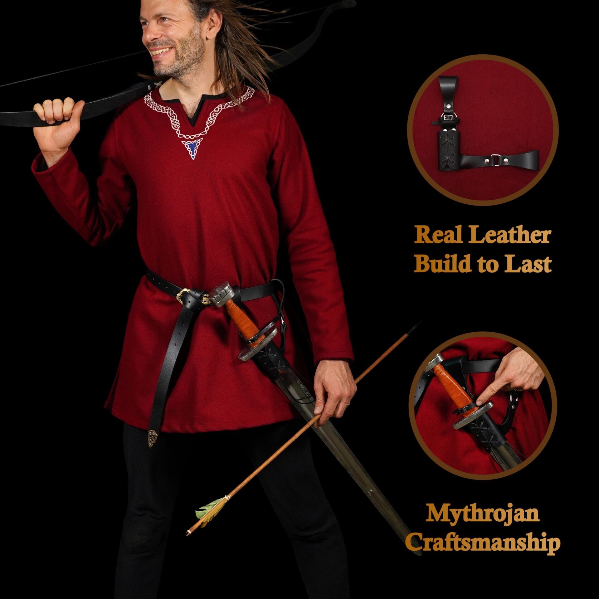 Sujeta-vaina de cuero ajustable para espada — compatible con cinturón 6 cm - imagen 11