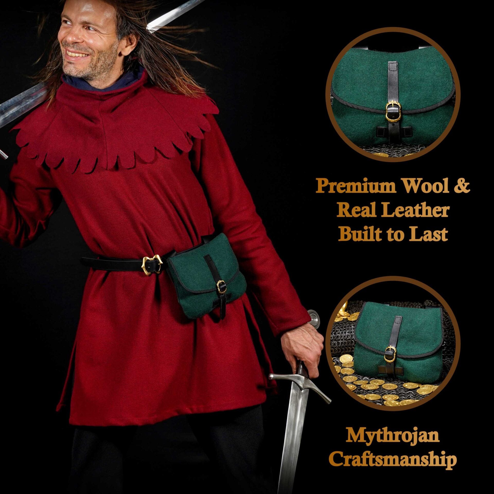 Bolsa de cinturón medieval Mythrojan - Verde - imagen 10