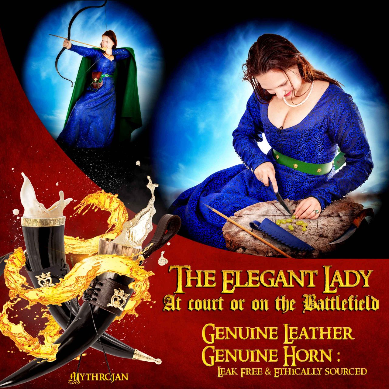 Cuerno vikingo para beber "The Elegant Lady" con soporte de cuero negro - Acabado pulido - imagen 3