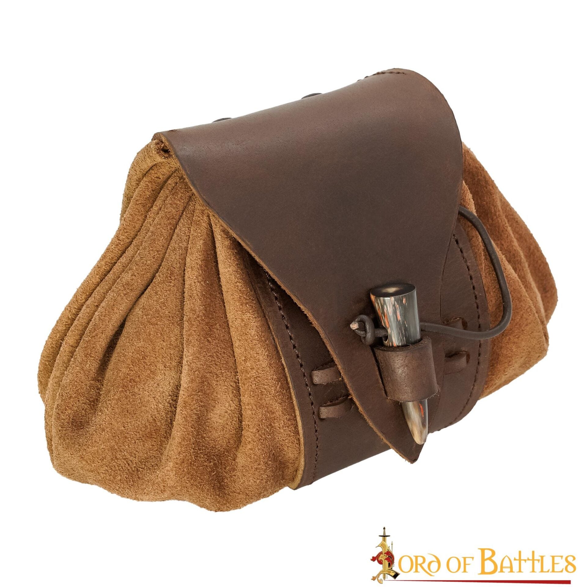 Bolsa de cinturón medieval de ante y cuero con broche de cuerno - imagen 8