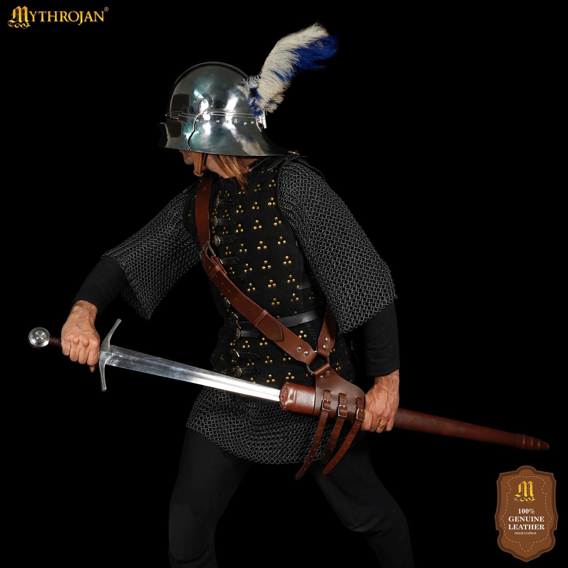 Bandolera de cuero medieval para espada ajustable (diestros y zurdos) - imagen 8