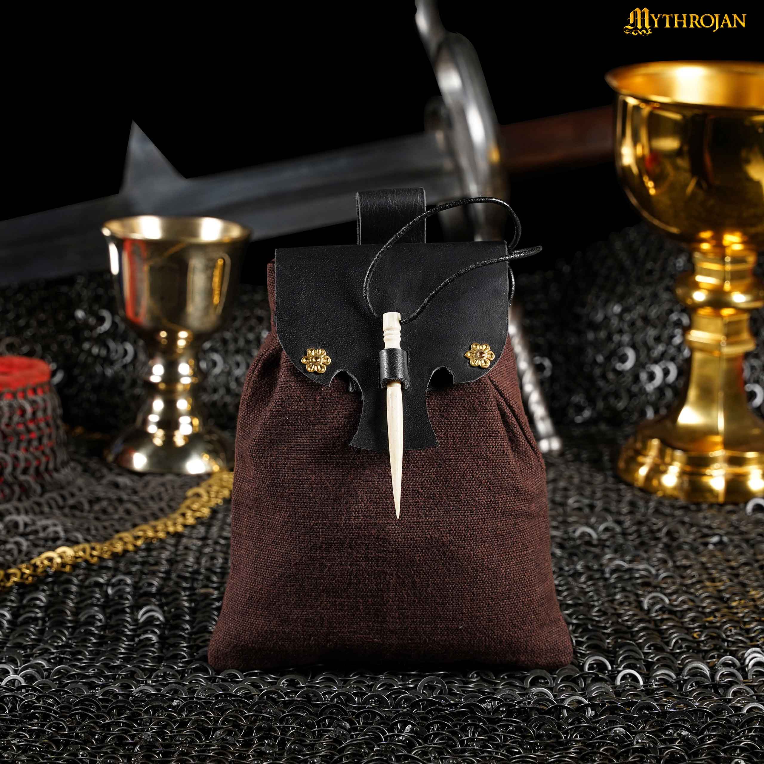 Bolsa de cintura medieval Mythrojan Gold and Dice - Brown & Black