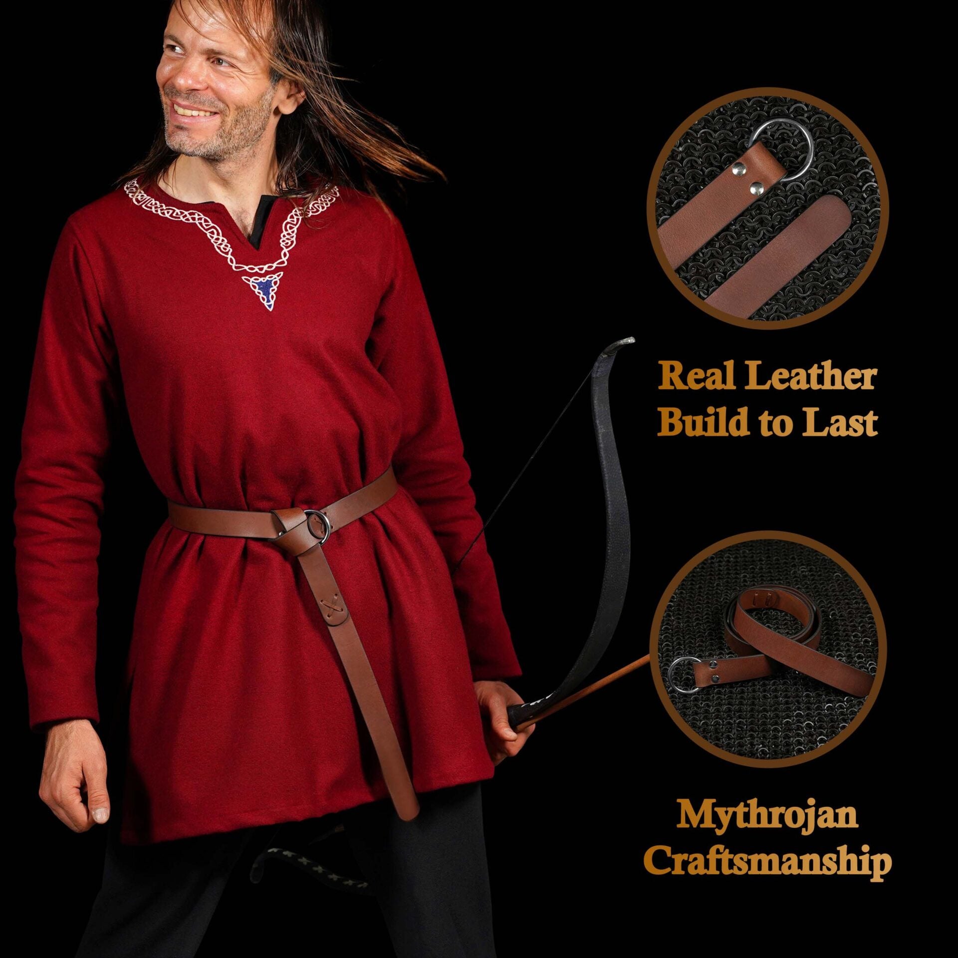 Imagen única de: Cinturón medieval de cuero con O-ring Mythrojan