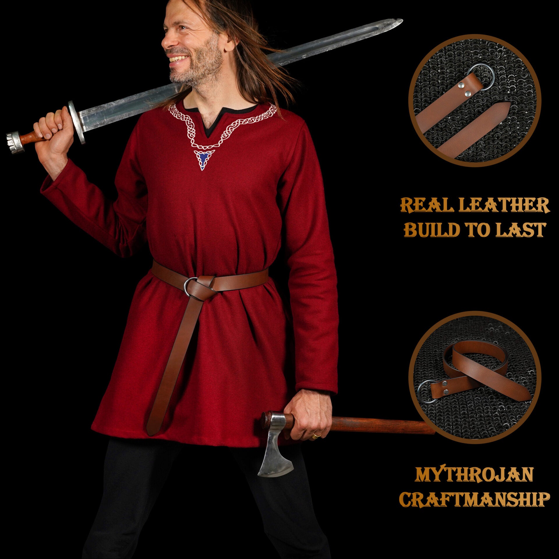 Cinturón medieval de cuero con anilla (hecho a mano) - imagen 15