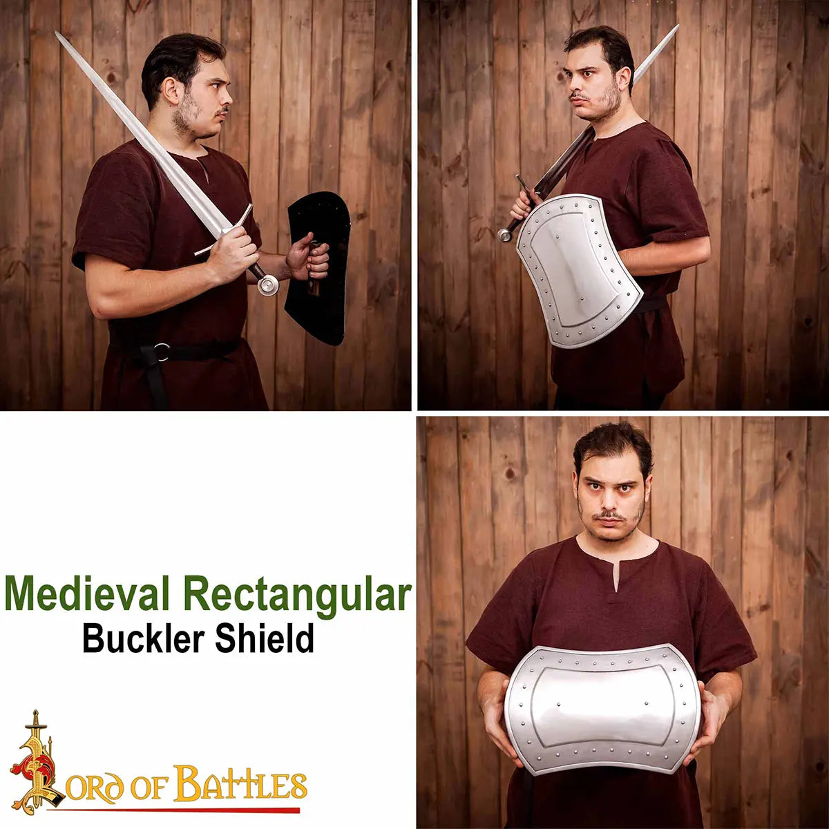 Escudo buckler rectangular medieval de acero funcional - imagen 10