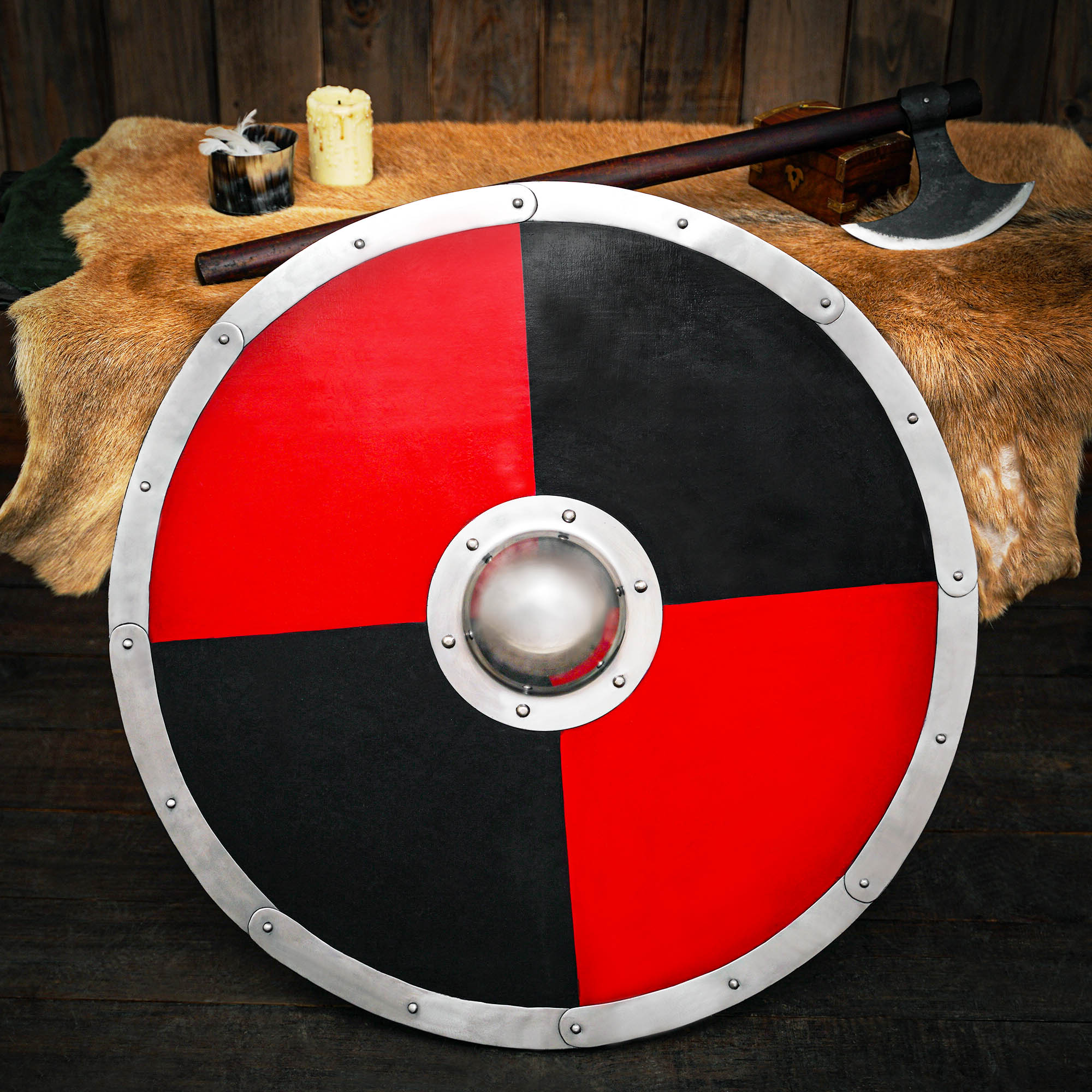 Escudo vikingo redondo de madera 30 pulgadas con umbo de acero - imagen 16