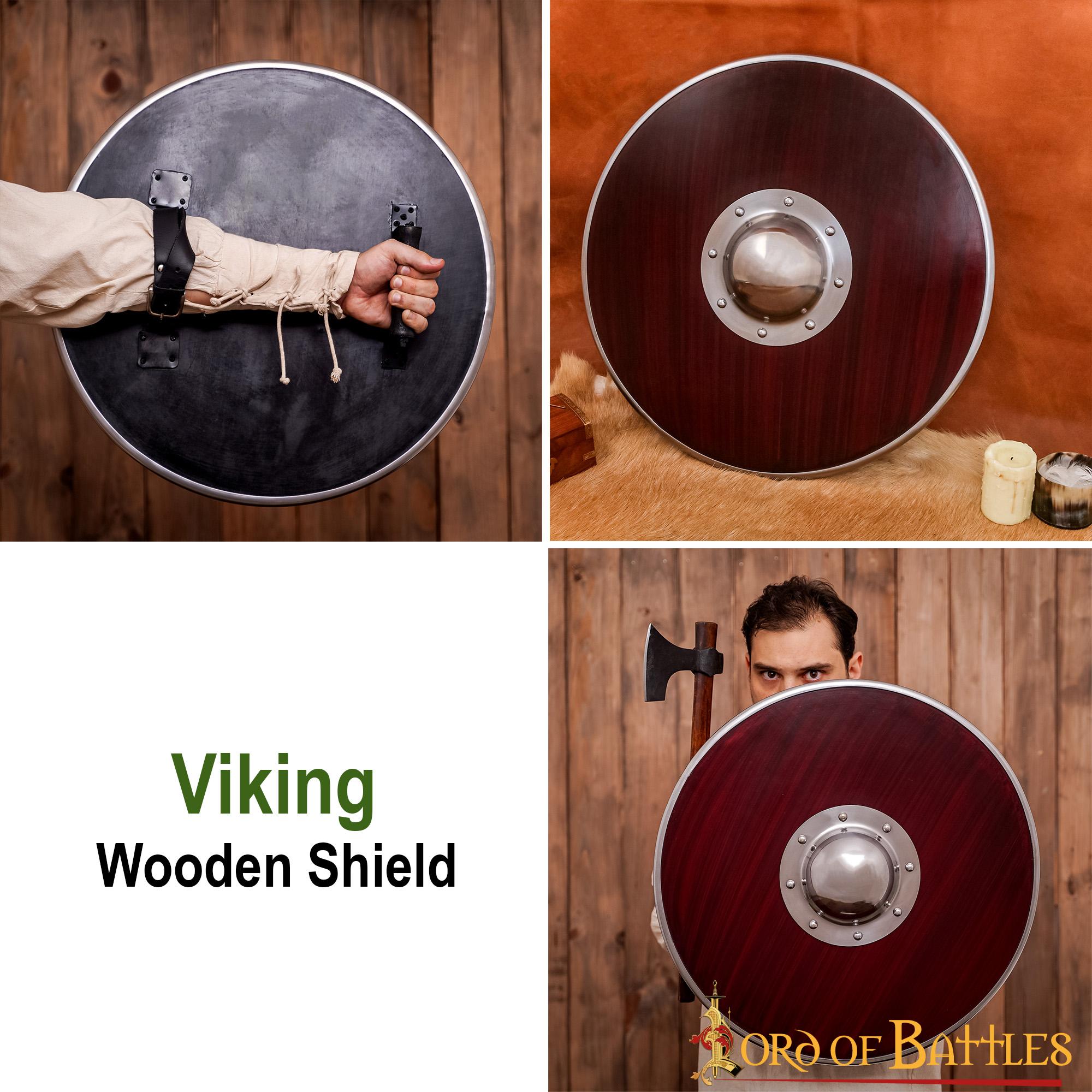 Imagen única de: Escudo vikingo redondo de madera - hecho a mano y funcional - imagen 4