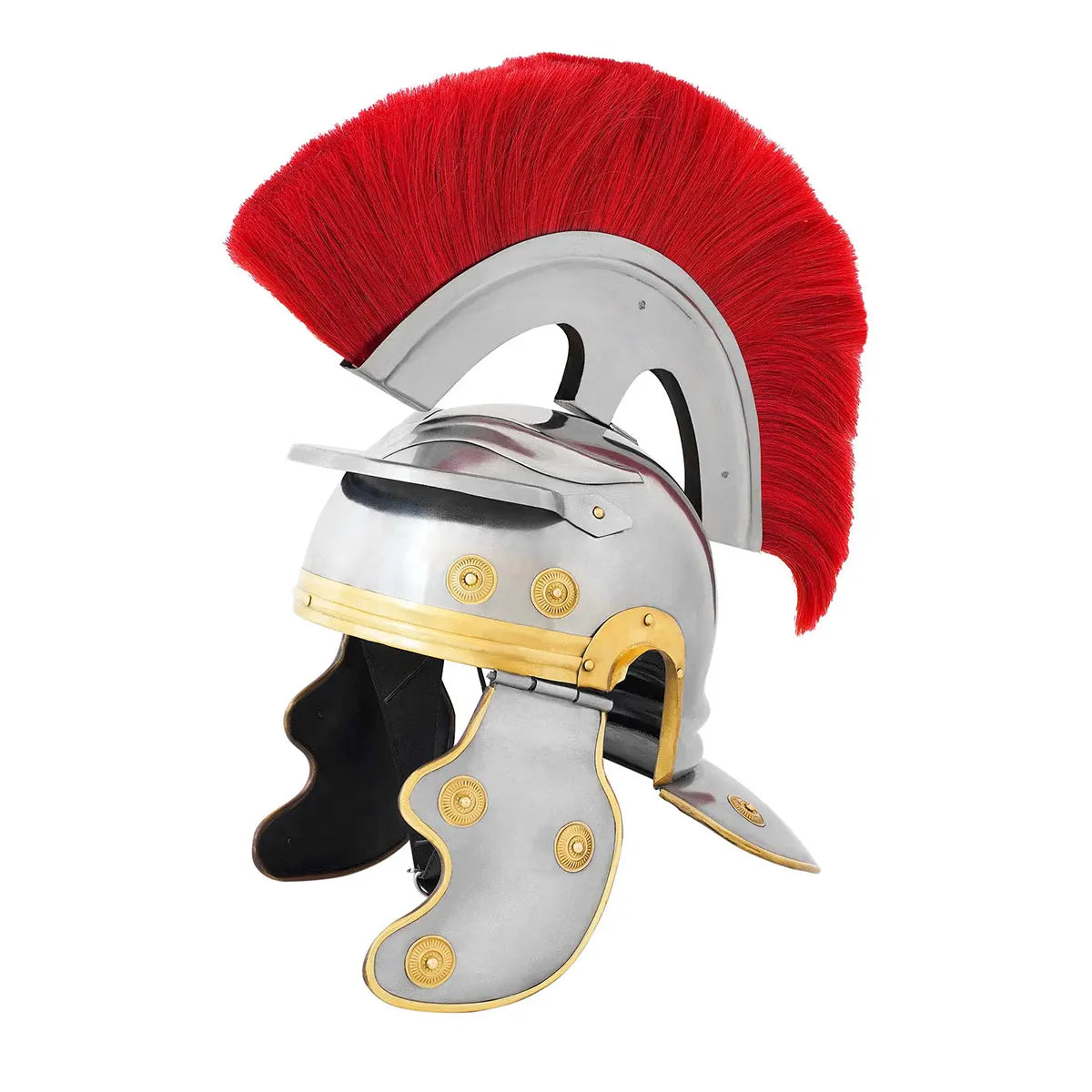 Casco de Centurión Romano con Cresta Roja y Adornos en Latón