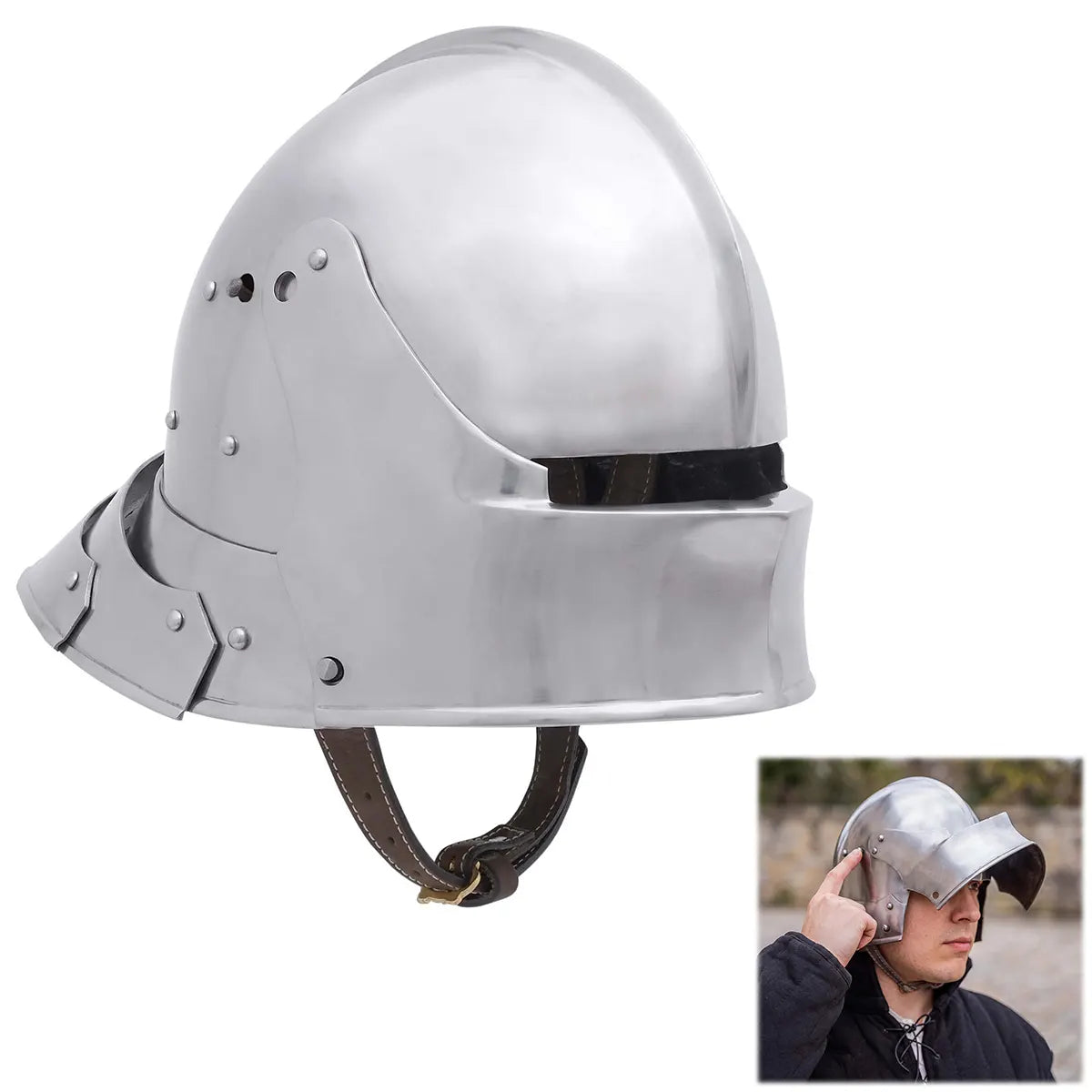 Casco Sallet alemán de acero con visera (siglo XV)