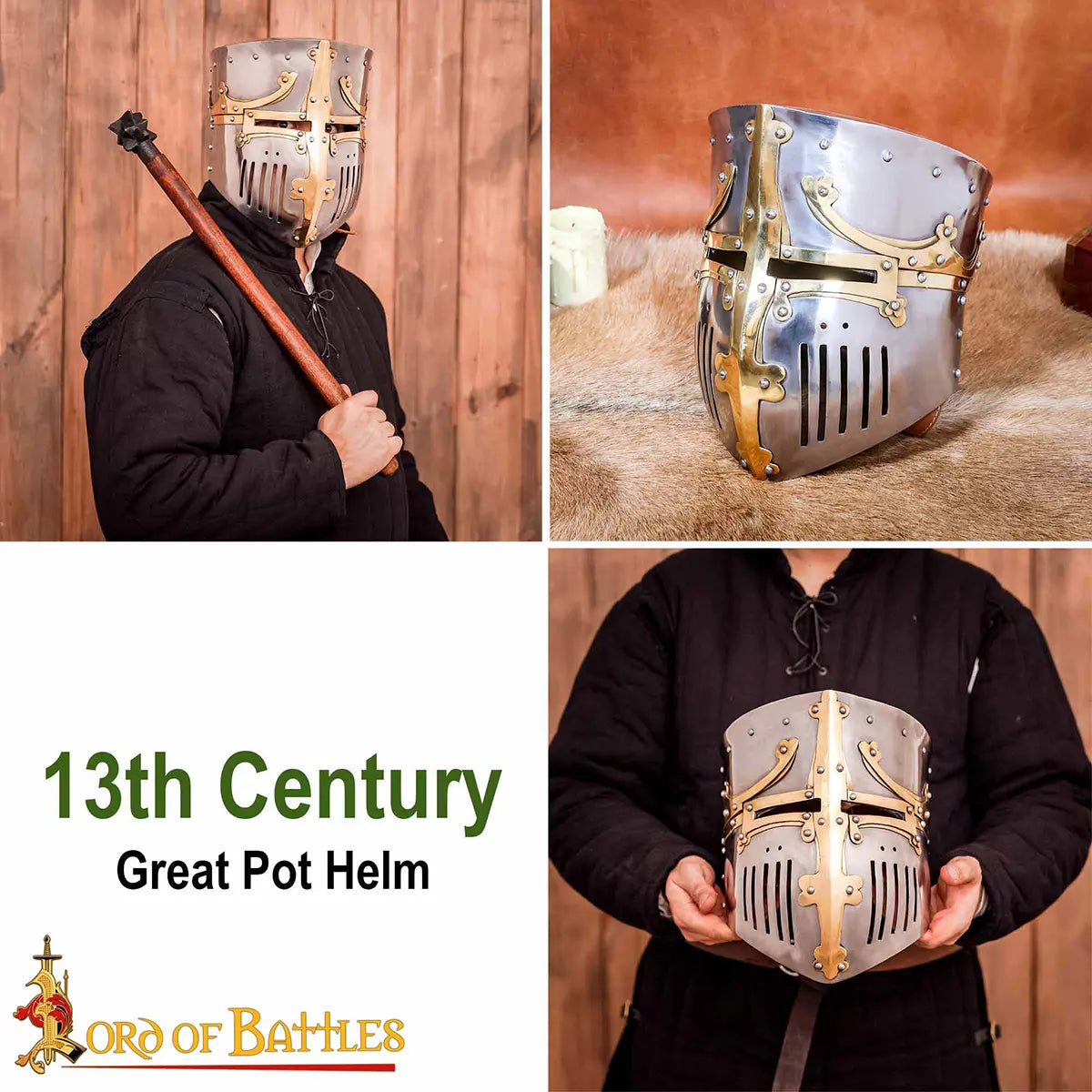 Casco medieval tipo pot con remates de latón y forro acolchado - imagen 15
