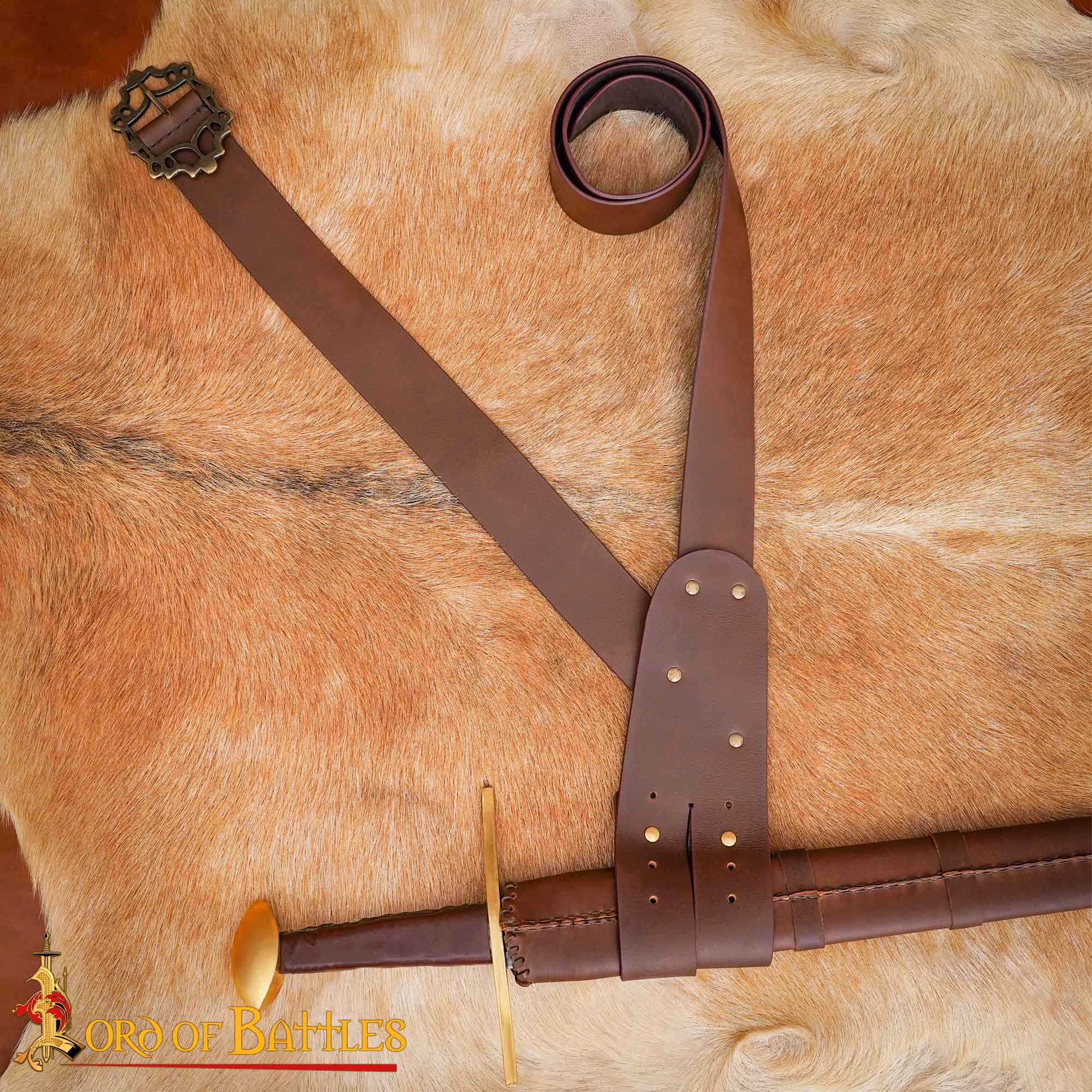 Imagen única de: Pirate Baldric Leather Sword Belt - Cinturón de Hombro de Cuero Marrón Hecho a Mano con Hebilla de Latón