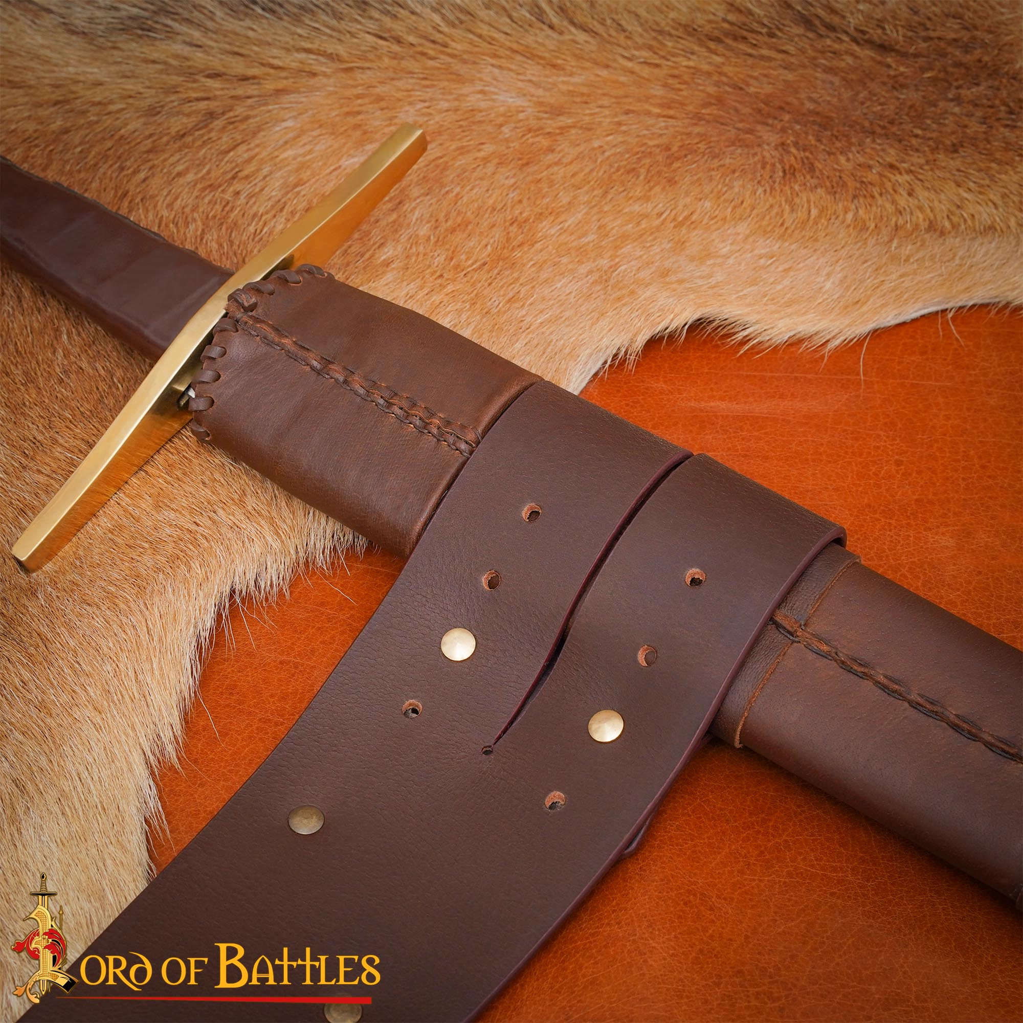 Imagen única de: Pirate Baldric Leather Sword Belt - Cinturón de Hombro de Cuero Marrón Hecho a Mano con Hebilla de Latón