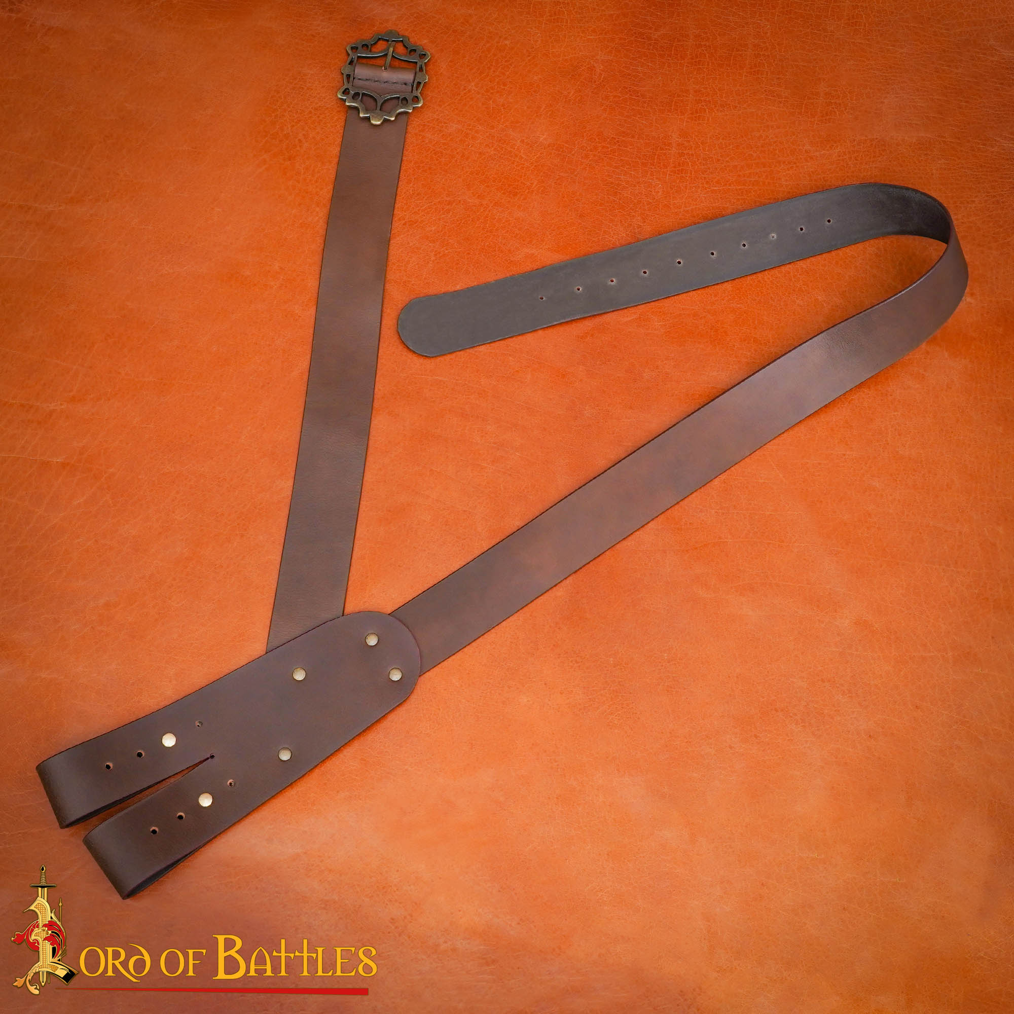 Imagen única de: Pirate Baldric Leather Sword Belt - Cinturón de Hombro de Cuero Marrón Hecho a Mano con Hebilla de Latón