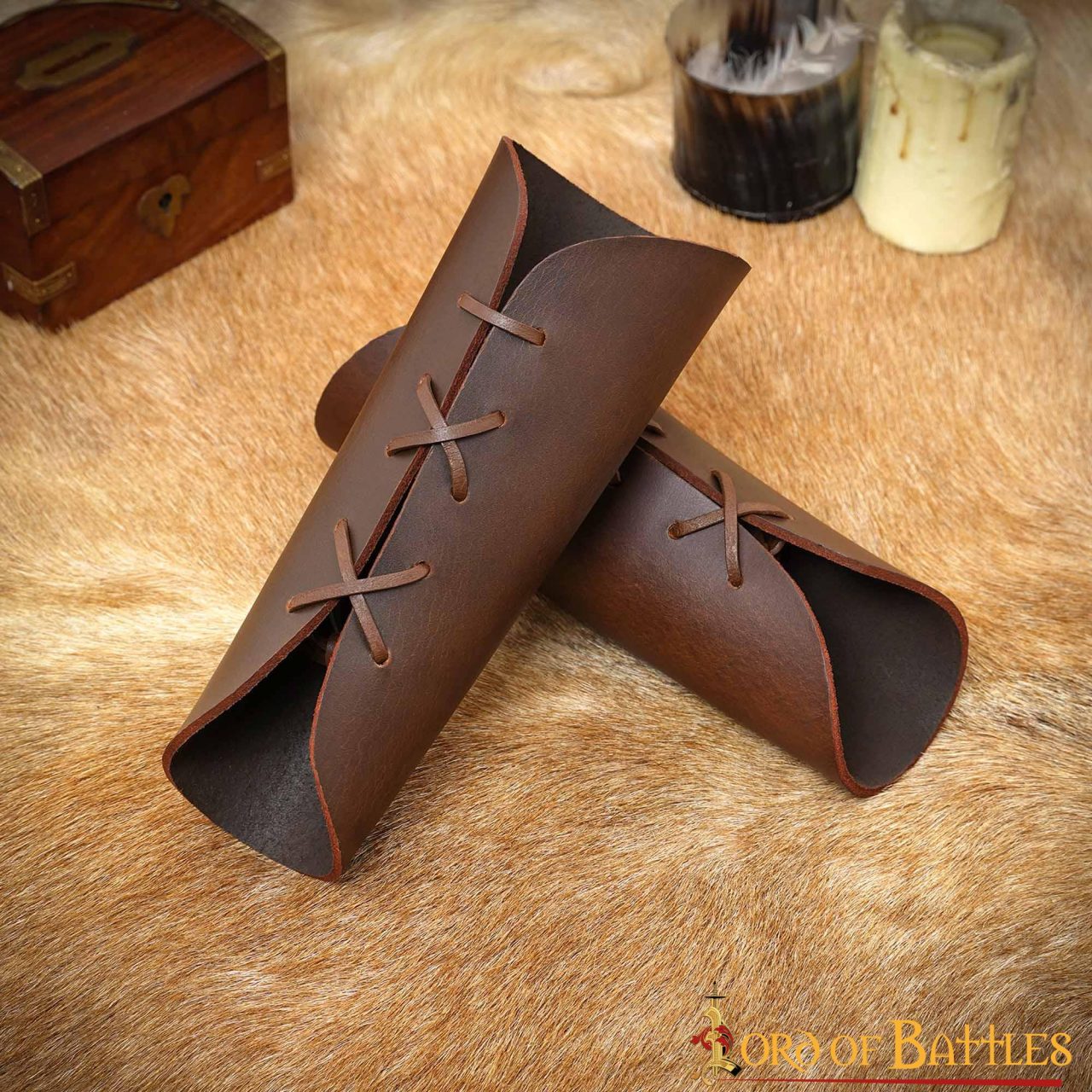 Imagen única de: Braceras medievales de cuero artesanales — marrón - imagen 2