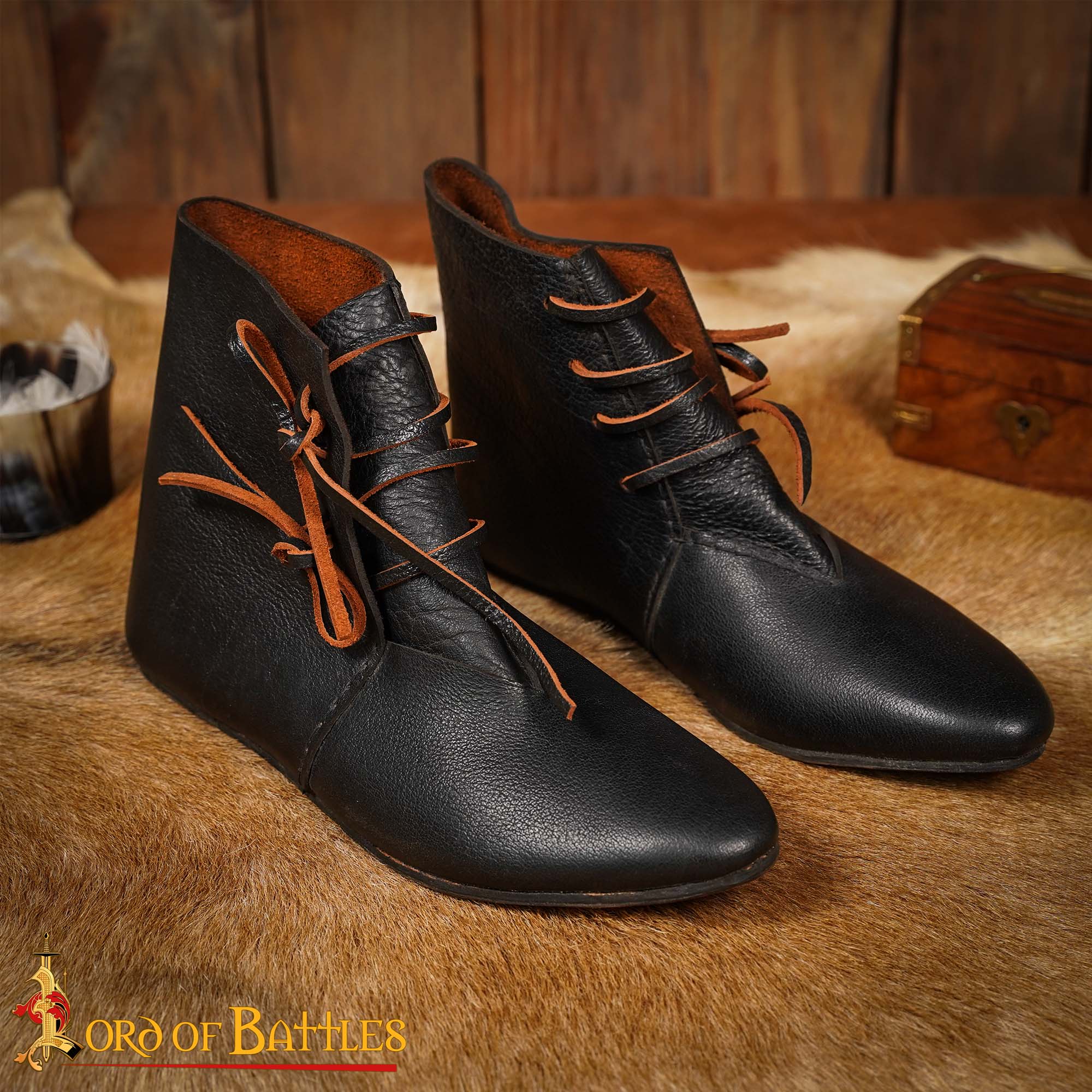 Zapatos medievales de cuero — tobilleros con cordón lateral - imagen 10