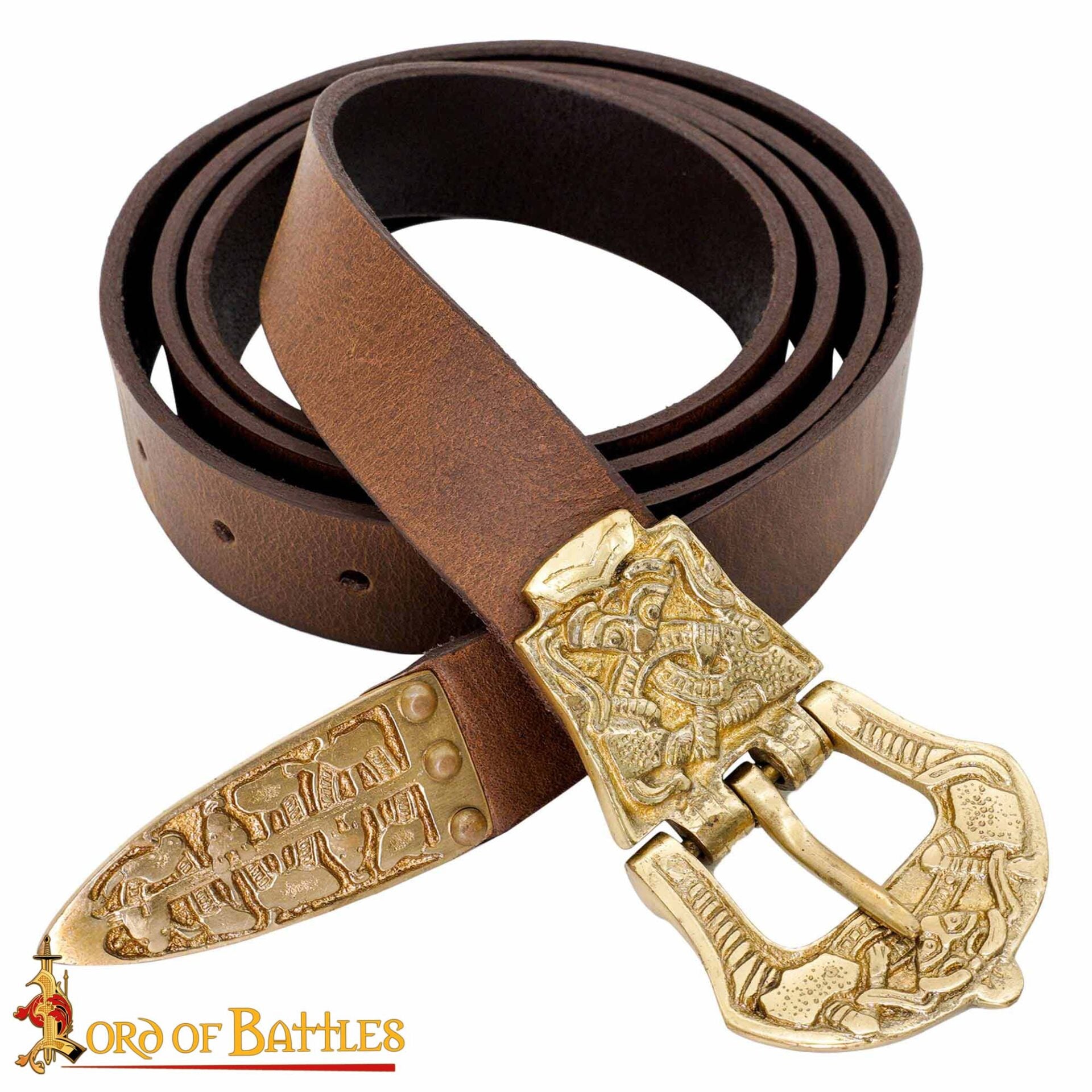Cinturón Viking Reaver de cuero con hebilla y chape de latón macizo - imagen 13