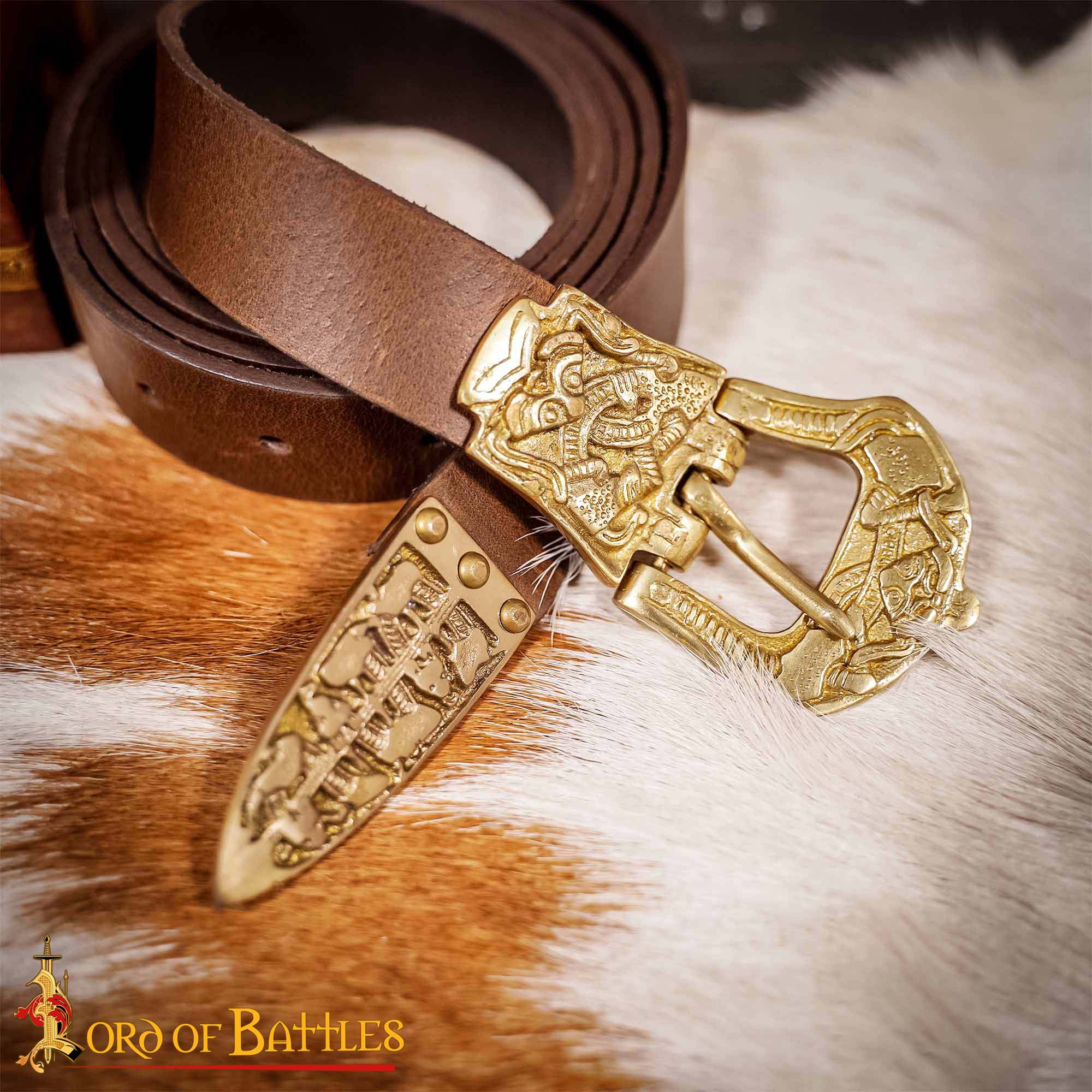 Cinturón Viking Reaver de cuero con hebilla y chape de latón macizo - imagen 12
