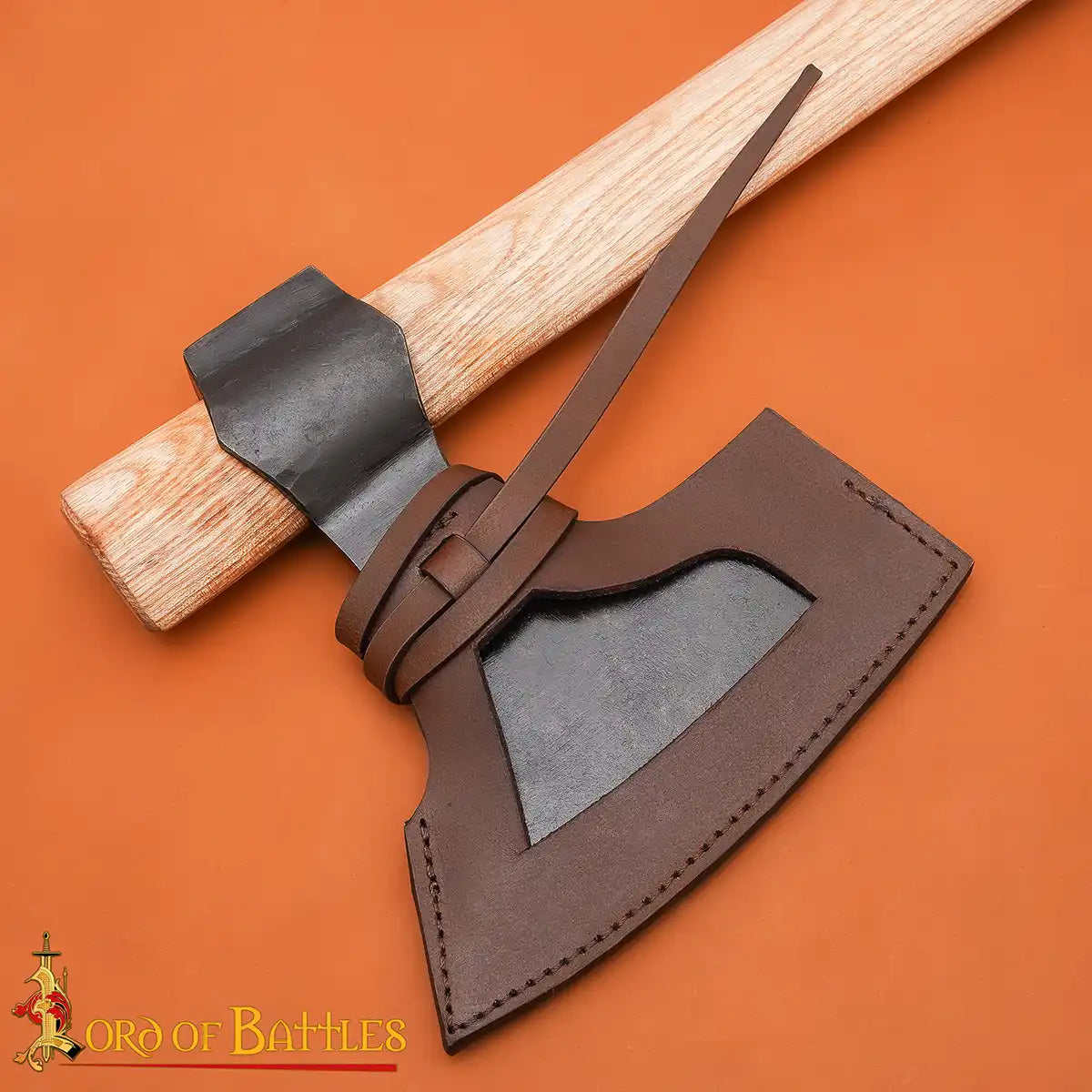 Hacha vikinga con barba forjada a mano y funda de cuero - imagen 13