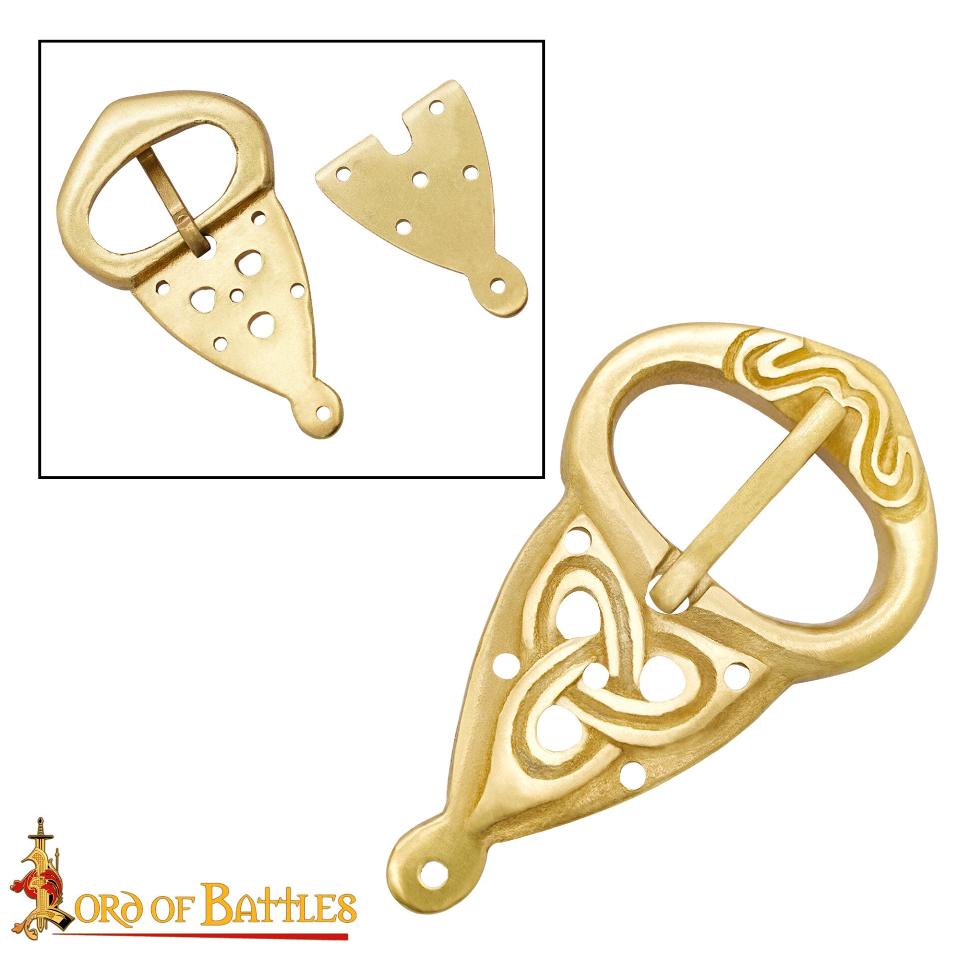 Imagen única de: Set de 5 hebillas vikingas con placa y nudos celtas, latón - imagen 7
