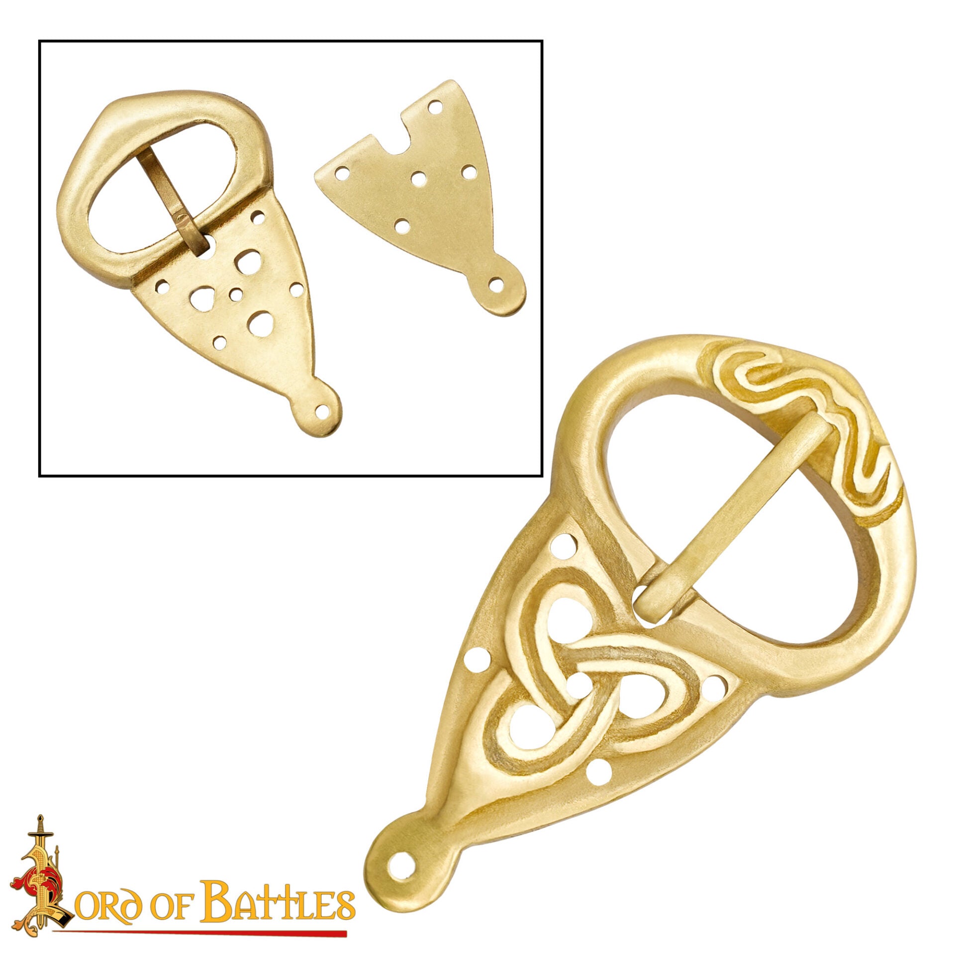 Imagen única de: Hebilla de Cinturón Vikinga con Placa Posterior Nudos Celtas Latón Puro