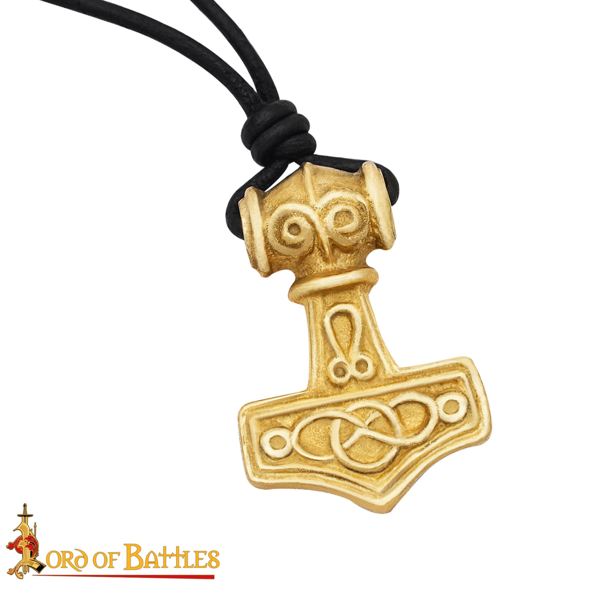 Imagen única de: Colgante Mjolnir con Cordón de Cuero - Latón, Martillo de Thor