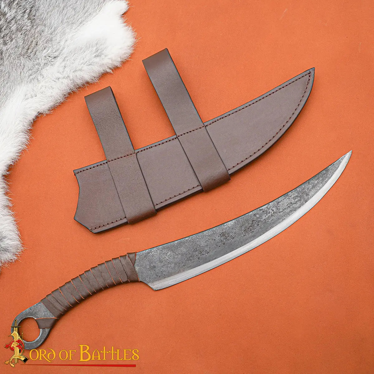 Cuchillo de cazador medieval forjado a mano con funda de cuero genuino
