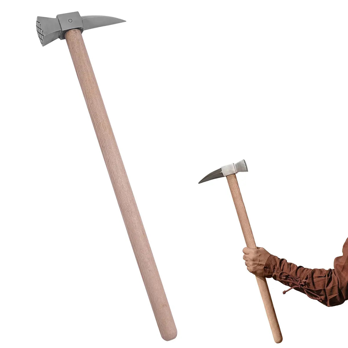 Martillo de guerra medieval con cabeza de acero al carbono y mango de fresno - imagen 17