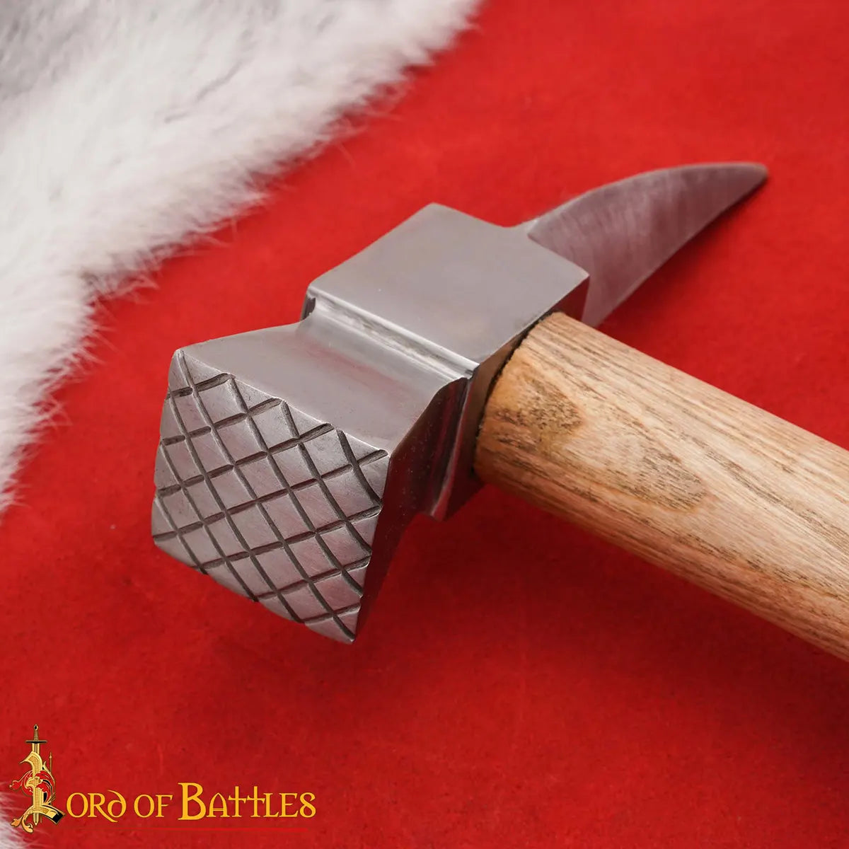 Martillo de guerra medieval con cabeza de acero al carbono y mango de fresno - imagen 8