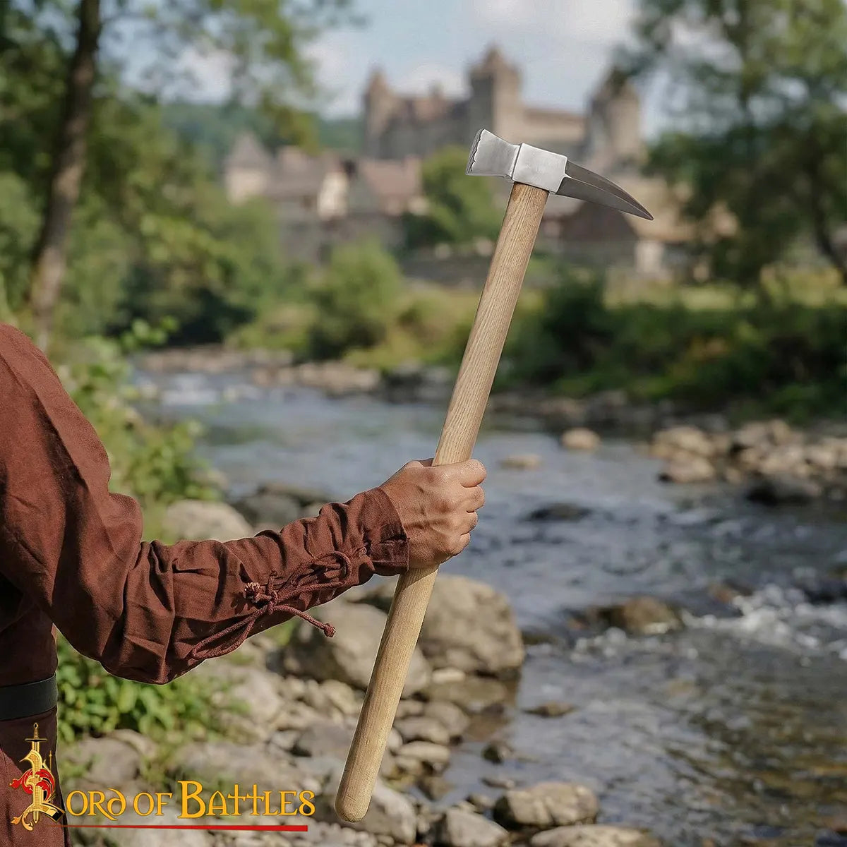 Martillo de guerra medieval con cabeza de acero al carbono y mango de fresno - imagen 7