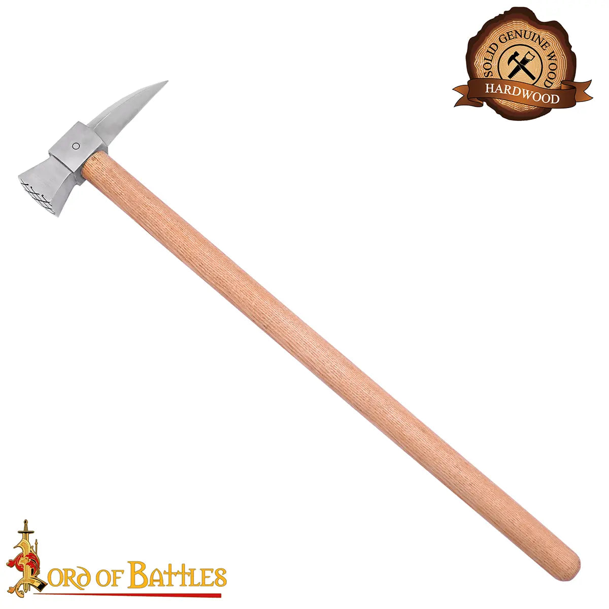 Martillo de guerra medieval con cabeza de acero al carbono y mango de fresno - imagen 12