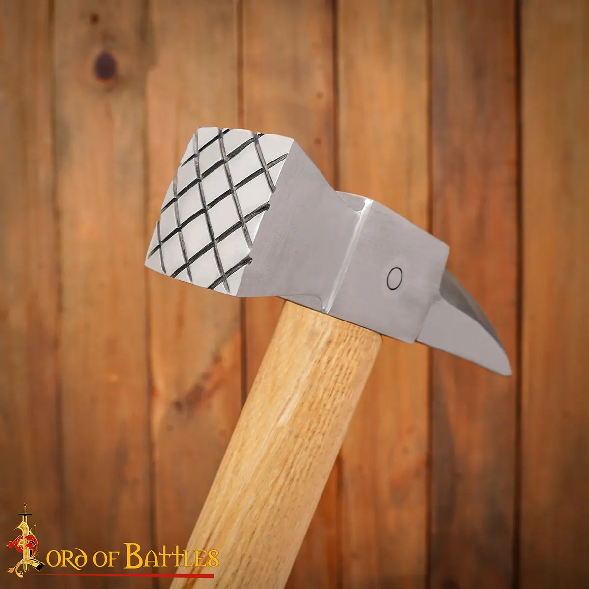 Martillo de guerra medieval con cabeza de acero al carbono y mango de fresno - imagen 14