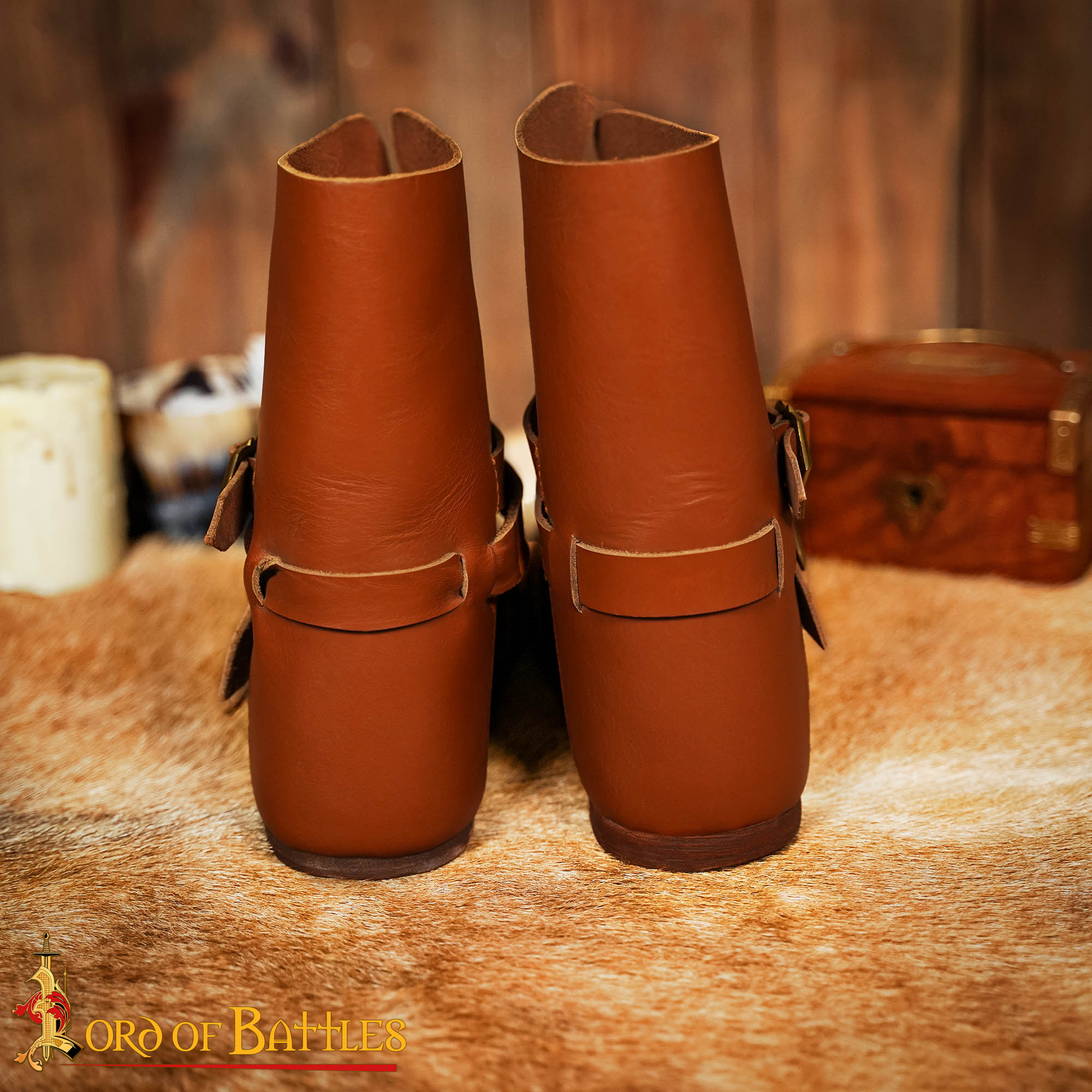 Botas de cuero siglo XV con triple hebilla de latón - imagen 10