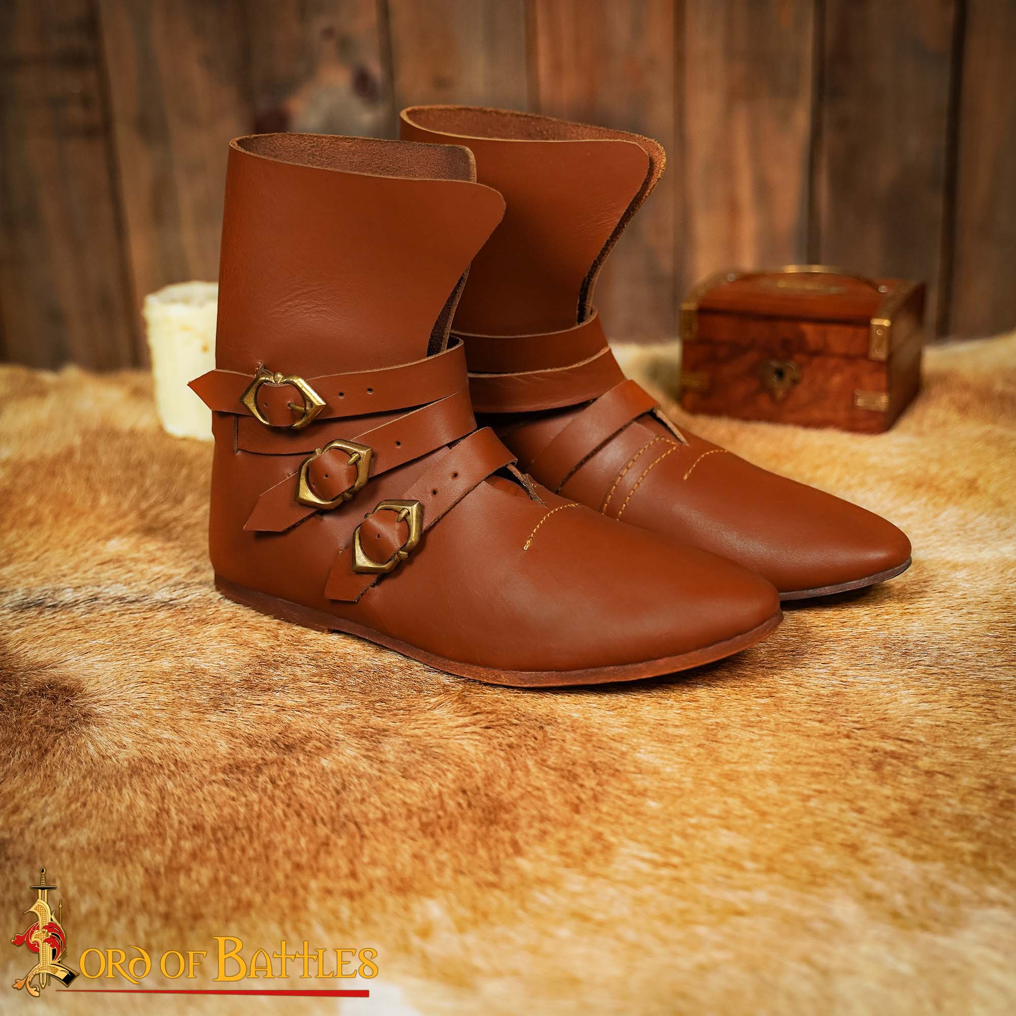 Botas de cuero siglo XV con triple hebilla de latón - imagen 9