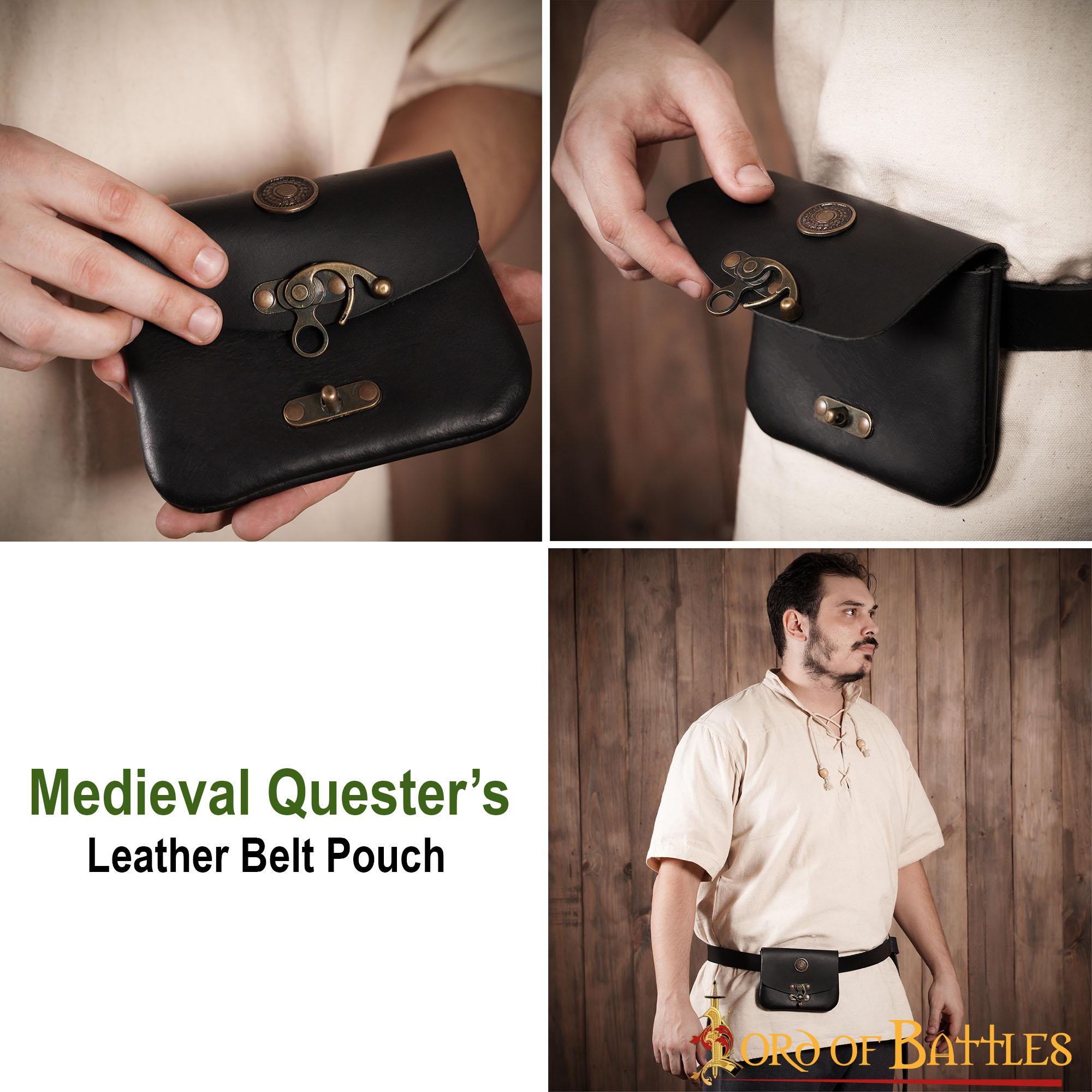 Bolsa de cinturón medieval en cuero 3 mm con latón envejecido - imagen 7