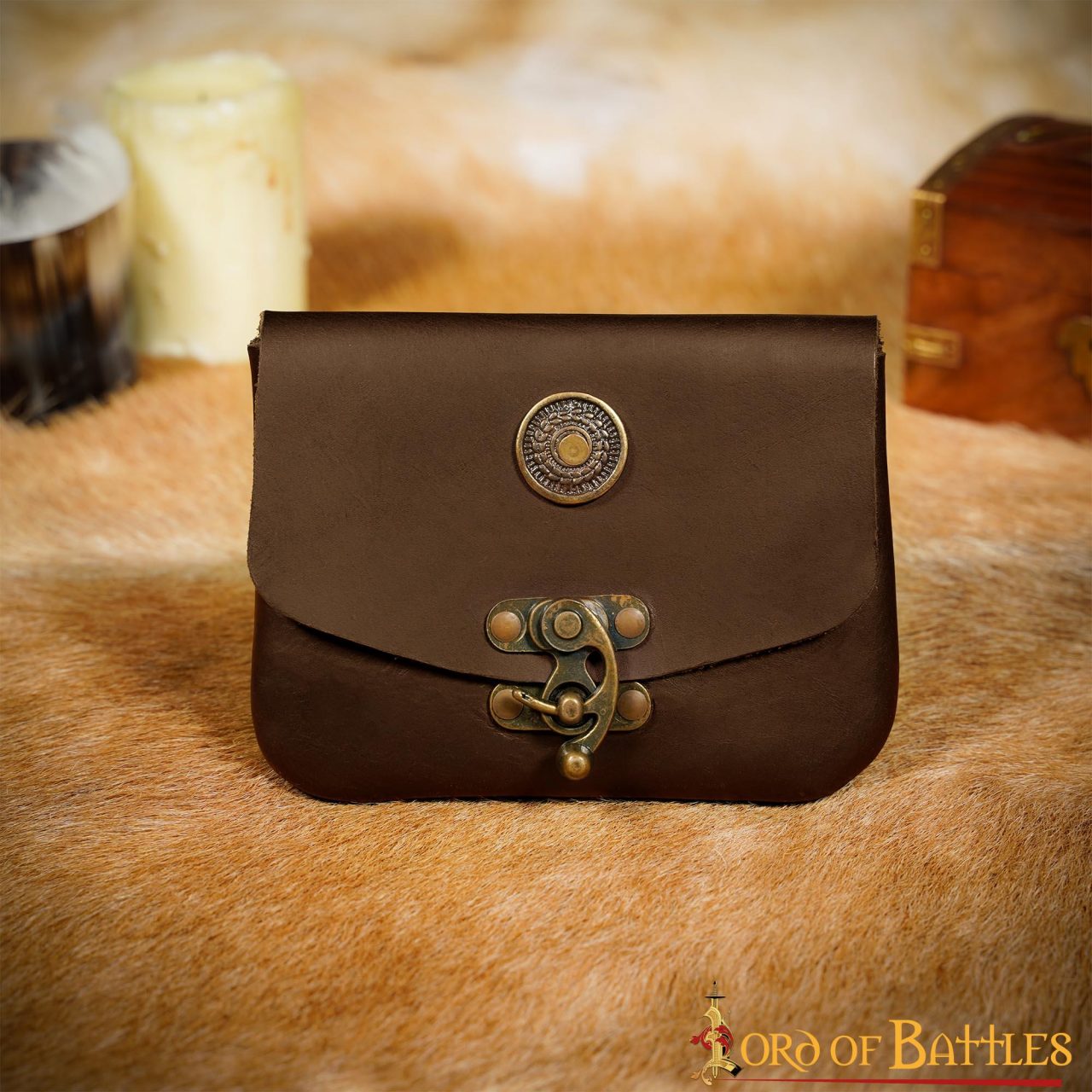 Bolsa de cinturón medieval en cuero 3 mm con latón envejecido - imagen 11