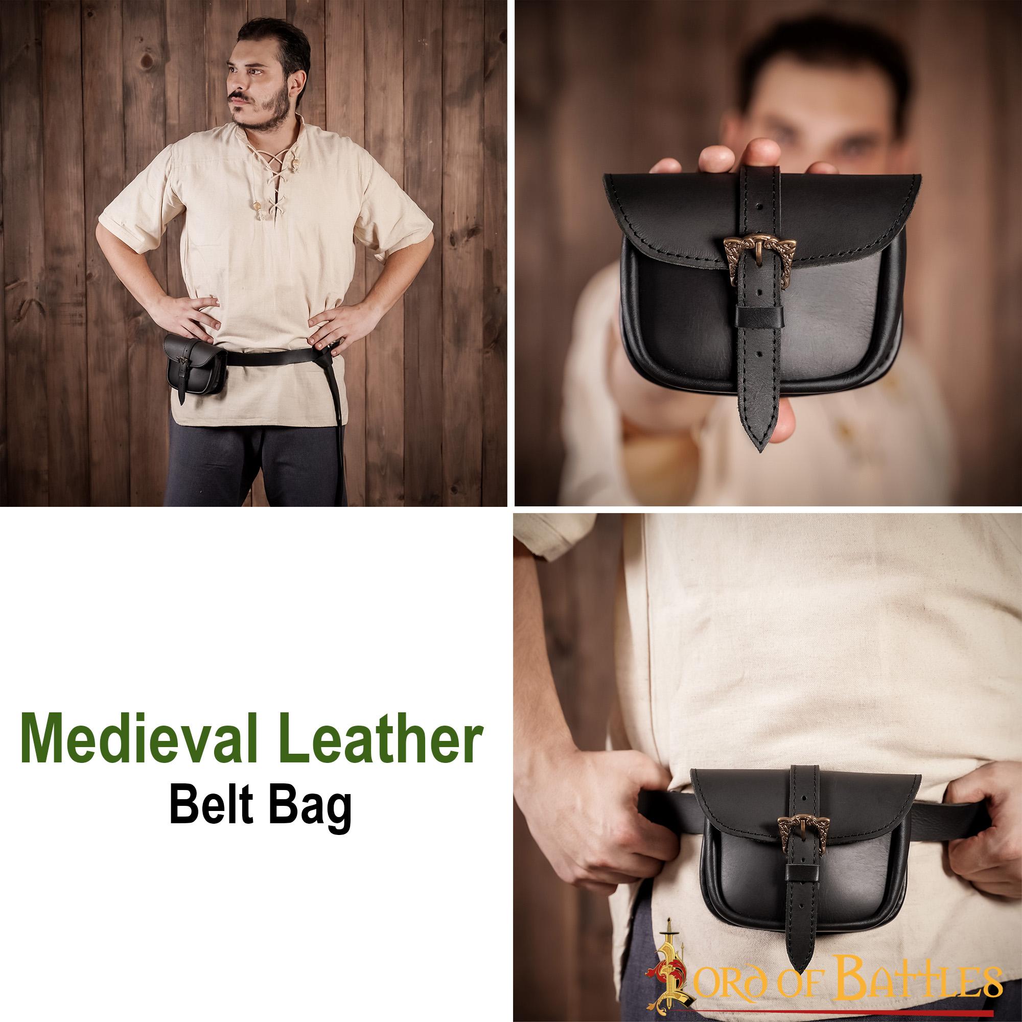 Bolsa de cinturón de cuero hecha a mano con hebilla celta de latón antiguo - imagen 14